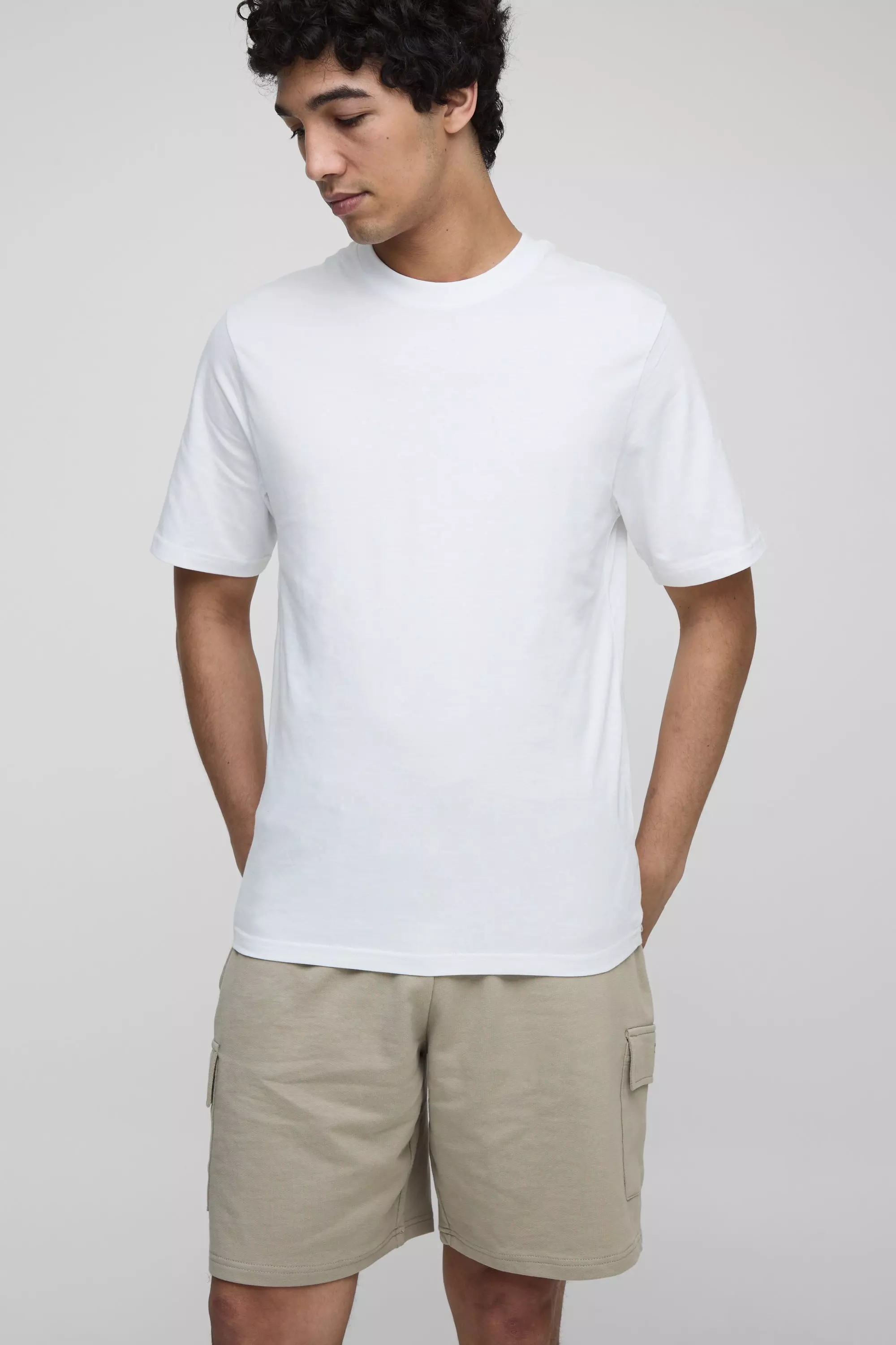 Regular Fit MAN. Embroidered T-Shirt and Cargo Short Set Light khaki
