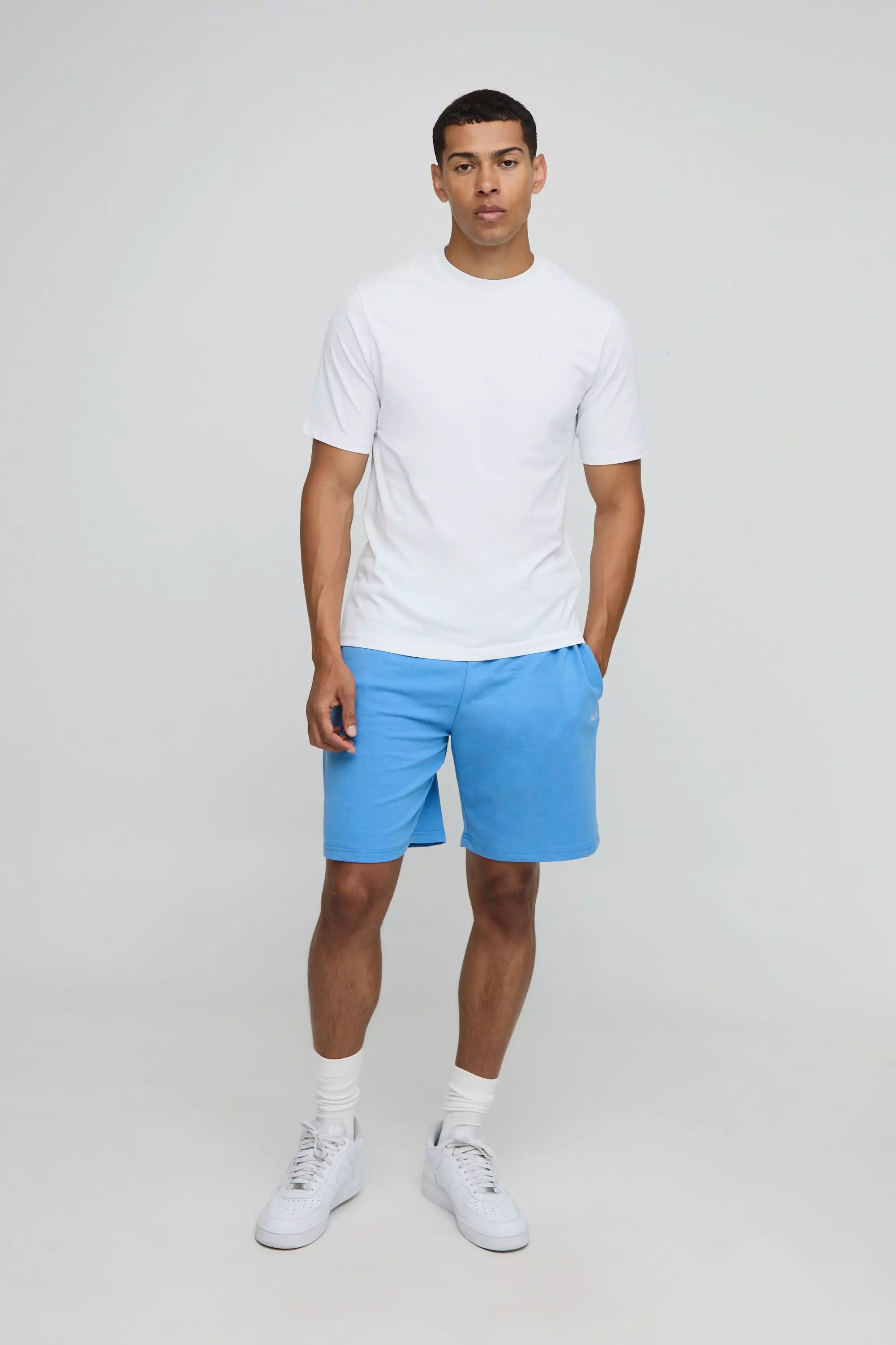Regular Fit MAN. Embroidered T-Shirt and Short Set Cobalt