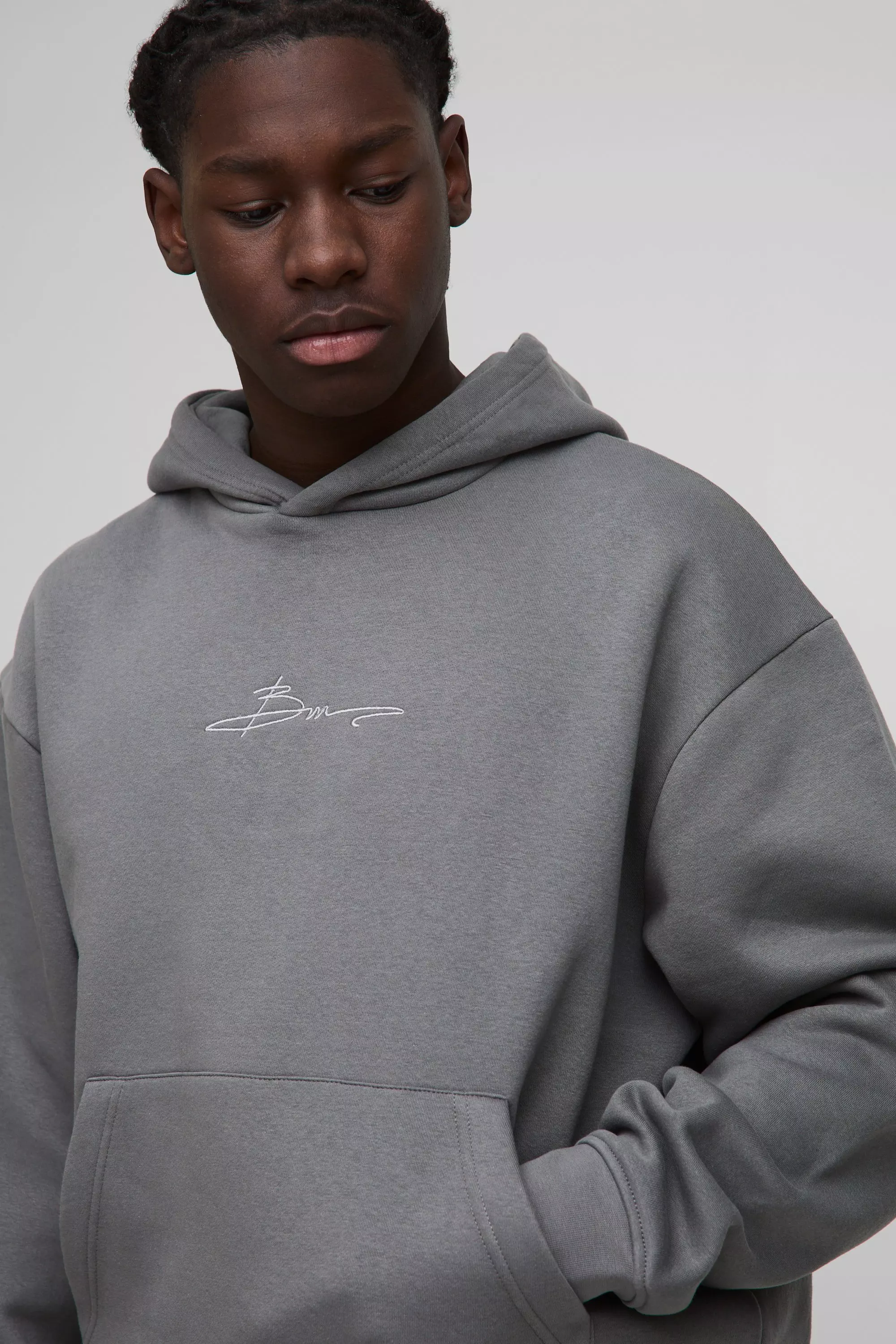 330gsm Oversized Boxy BM Signature Hooded Short Tracksuit | boohooMAN USA