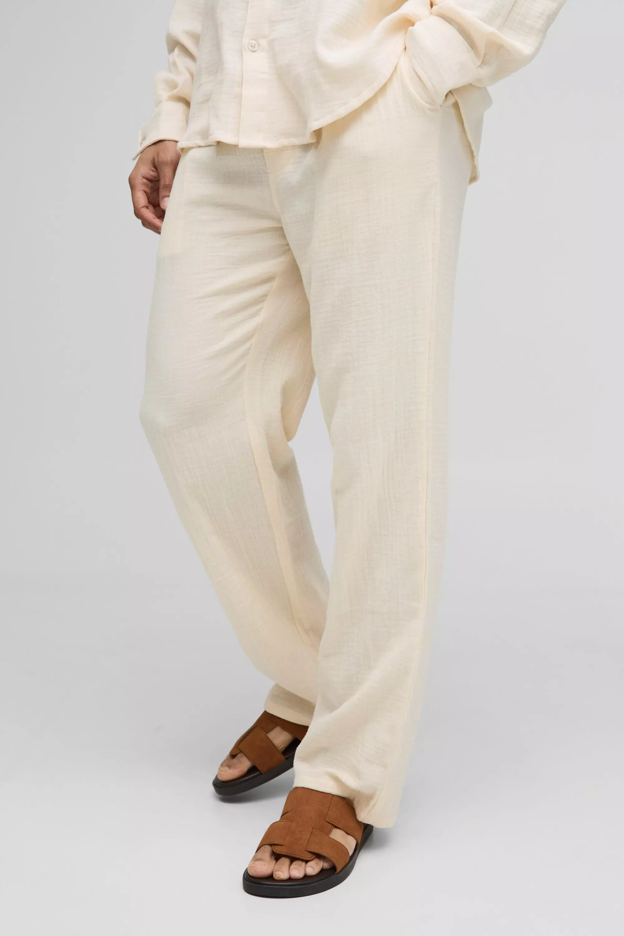 Elasticated Relaxed Fit Cheesecloth Trousers Ecru