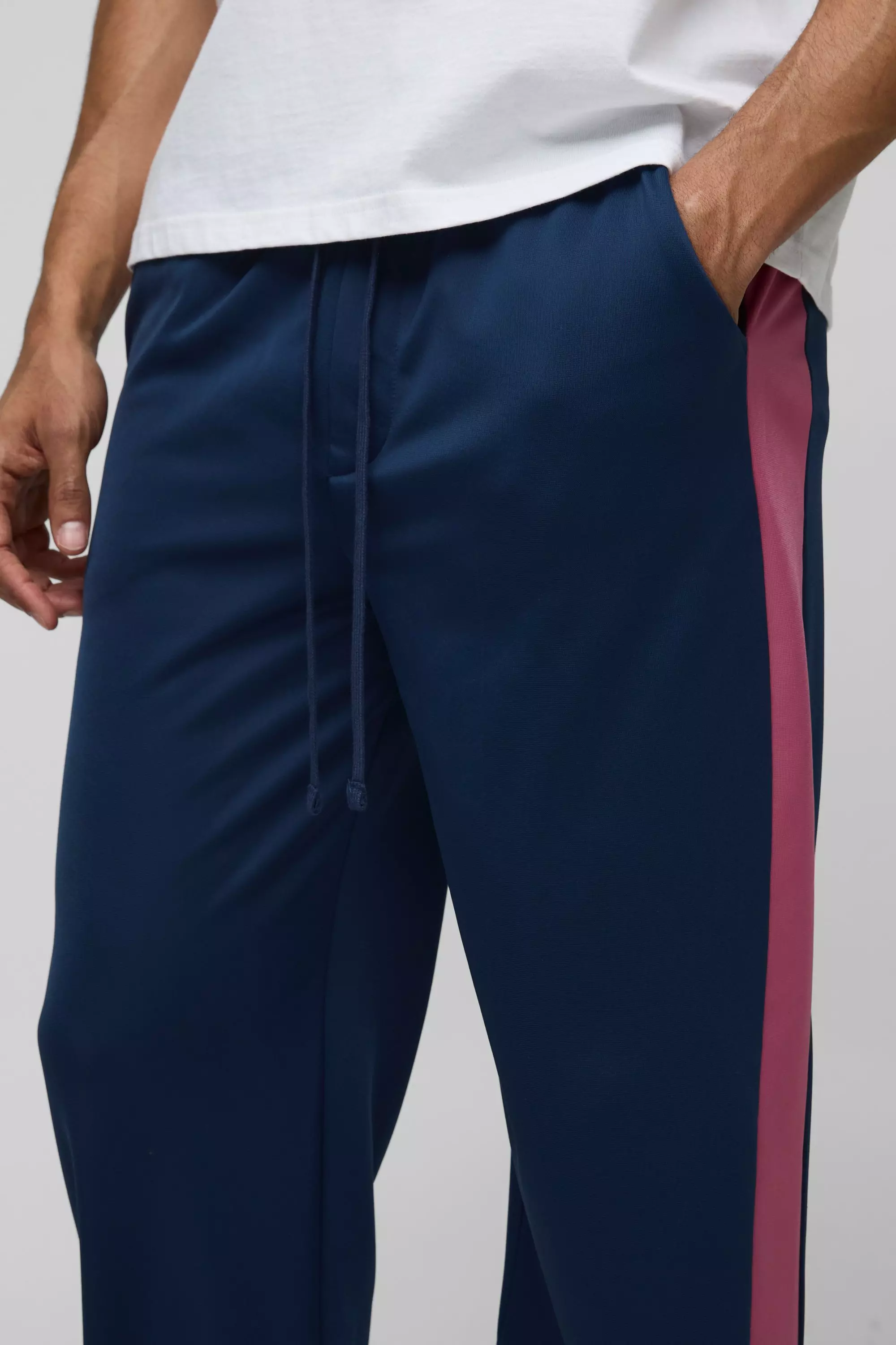 Navy Elasticated Waist Relaxed Fit Side Panel Track Pants alternative image