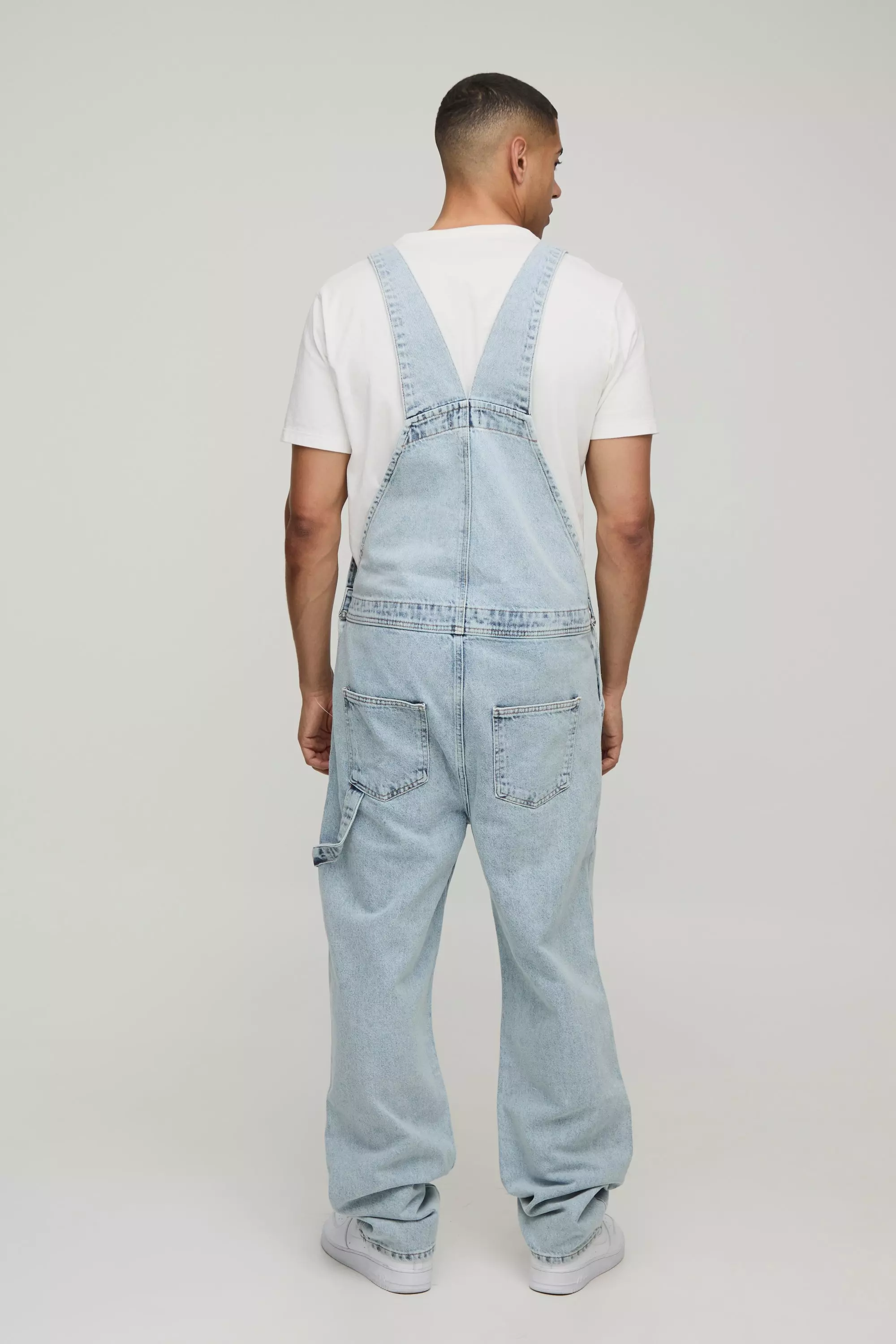 Relaxed Fit Washed Carpenter Dungarees | boohooMAN USA