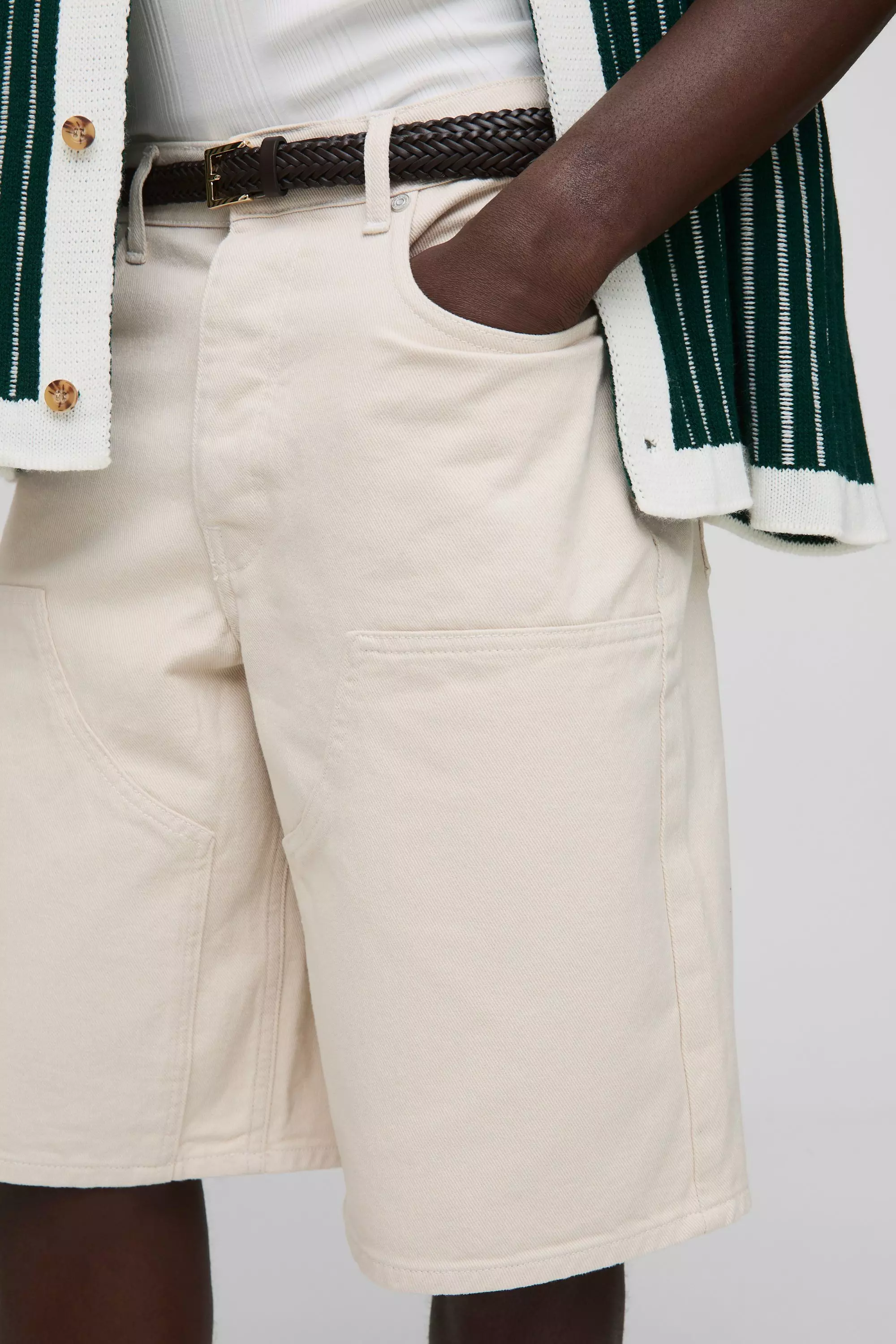 Regular Ecru Carpenter Jorts | boohooMAN USA