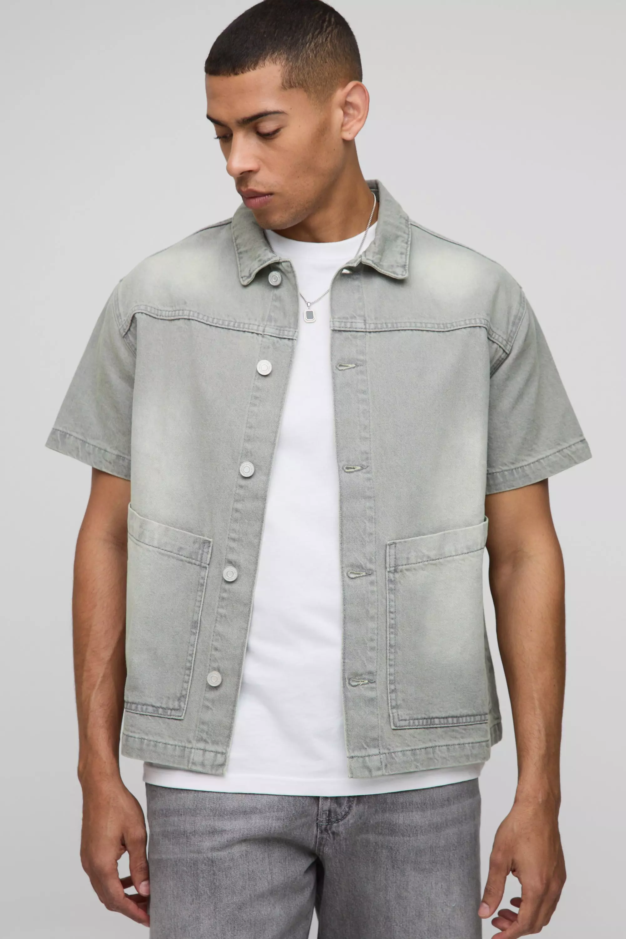 Green Short Sleeve Green Tinted Carpenter Shirt