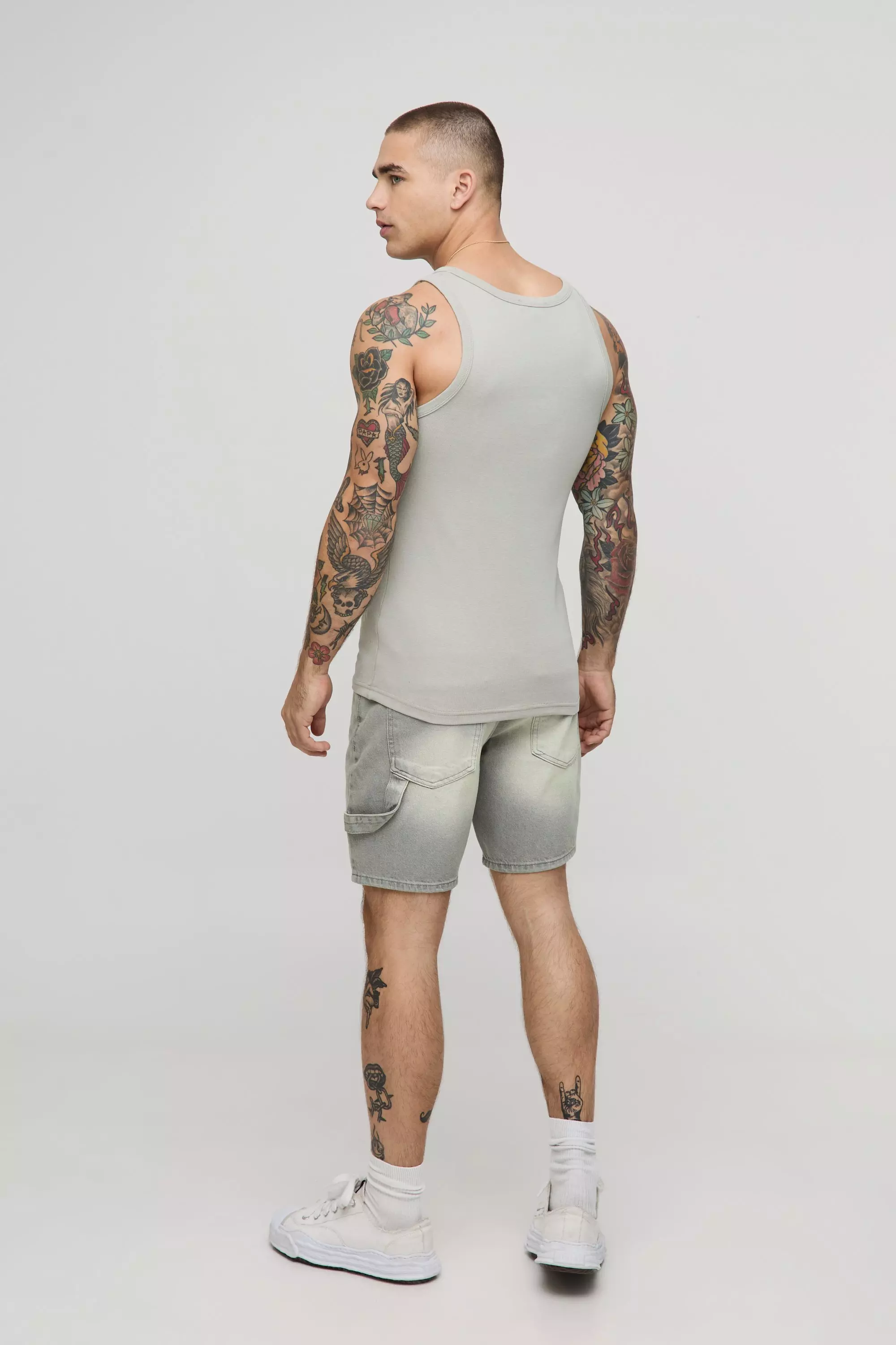 Slim Fit Tinted Carpenter Denim Shorts | boohooMAN USA
