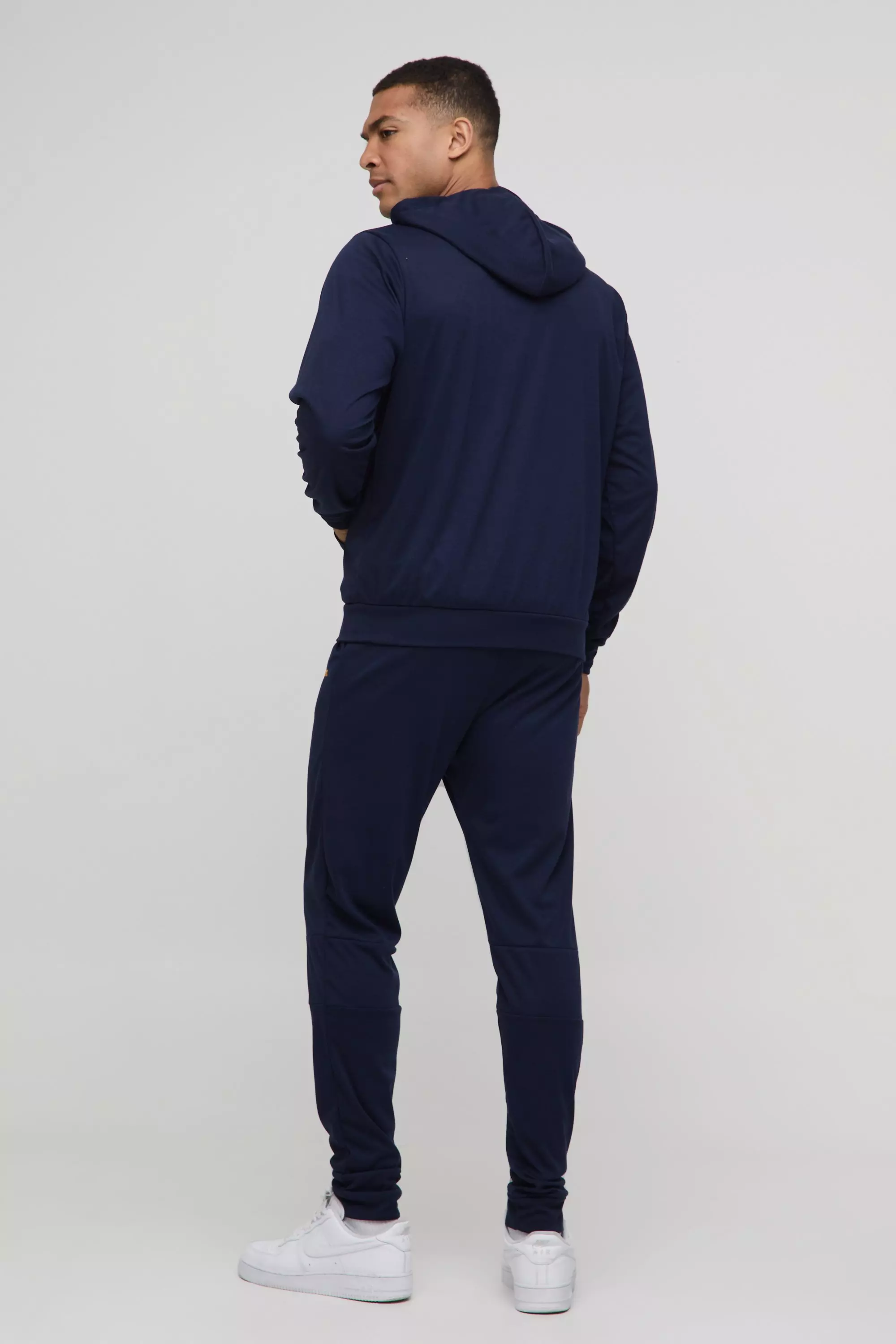 Regular Fit Man Interlock Panelled Hooded Zip Through Tracksuit | boohooMAN USA