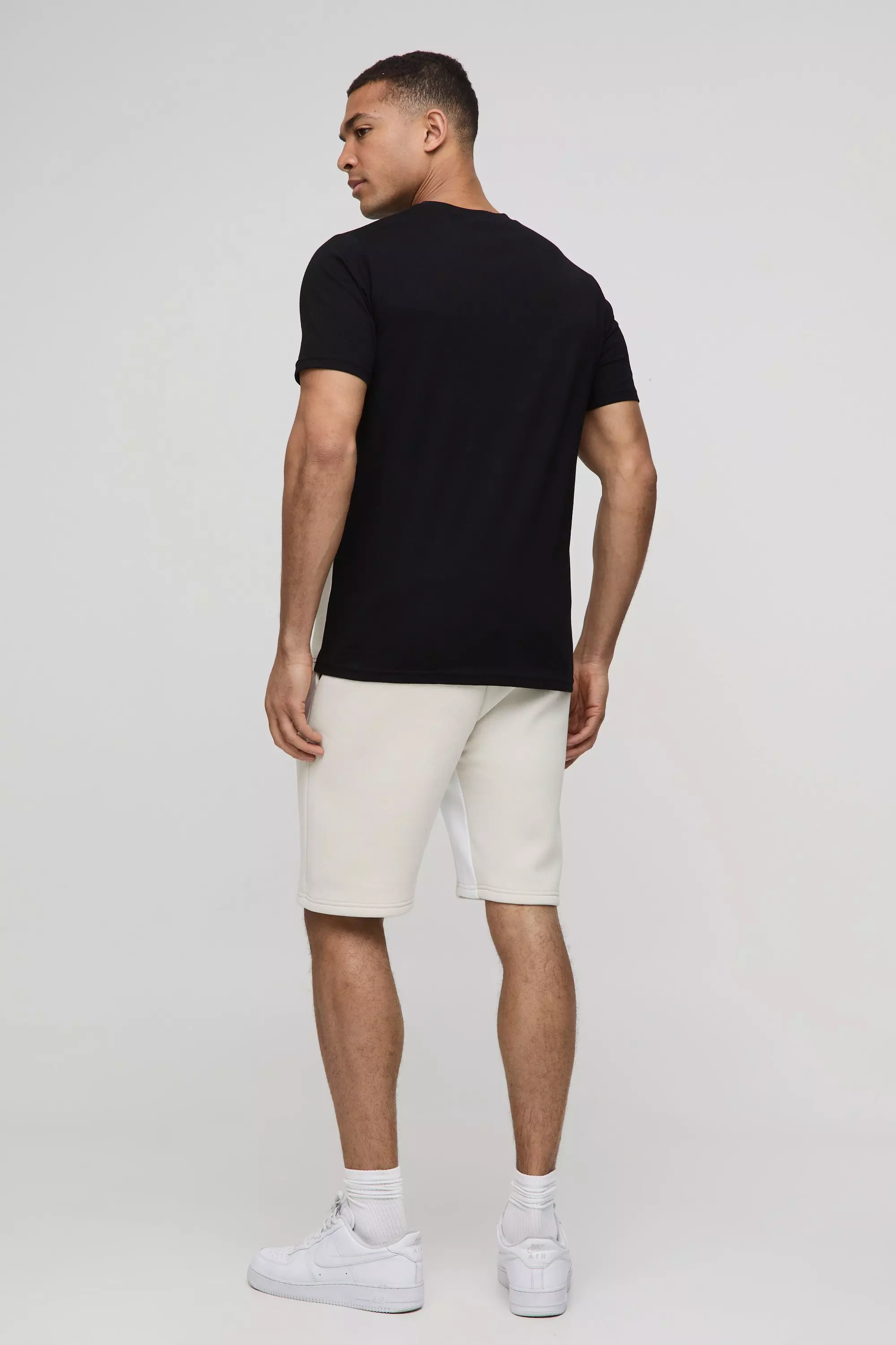 Black Slim Fit Man Colour Block T-Shirt and Short Set alternative image