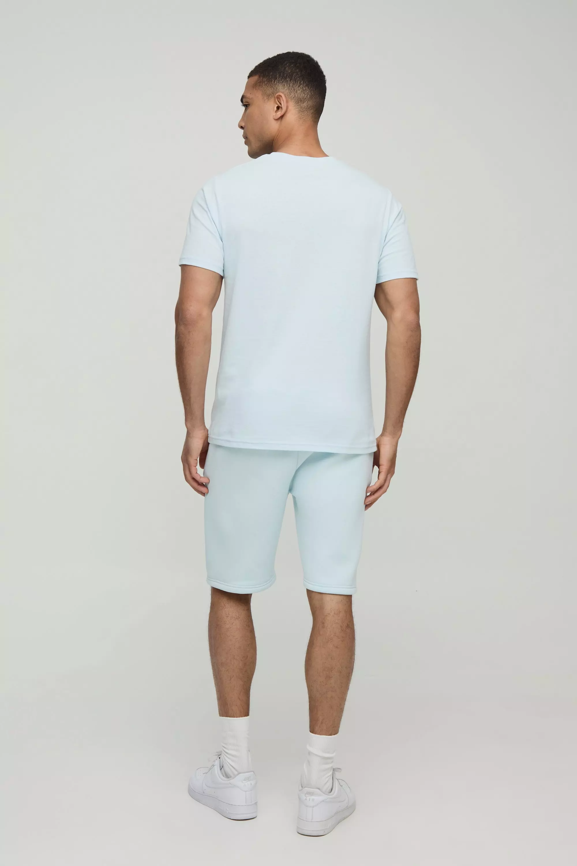 Light blue Slim Fit Man Panelled T-Shirt and Short Set alternative image