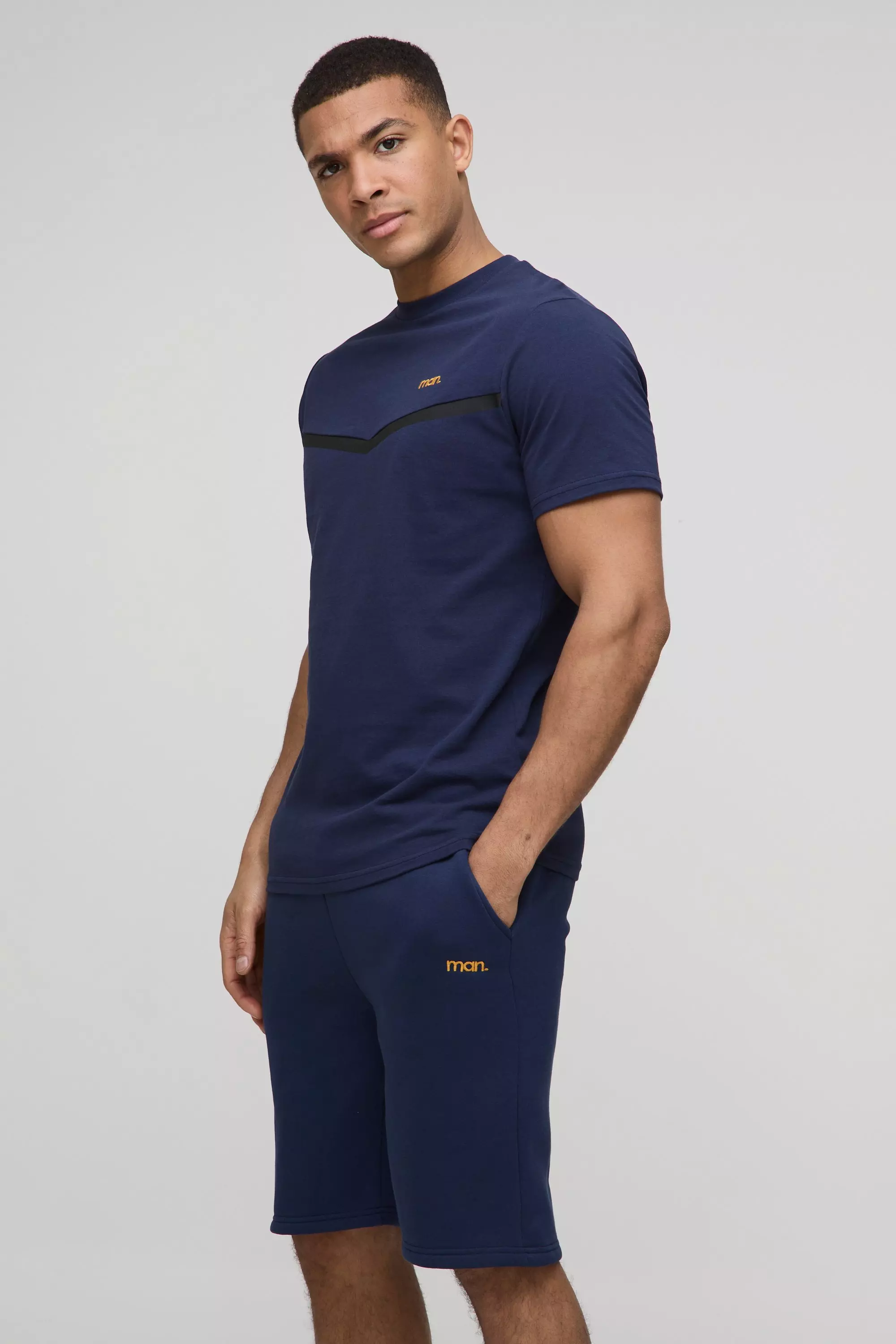 Navy Slim Fit Man Panelled  T-Shirt and Short Set alternative image