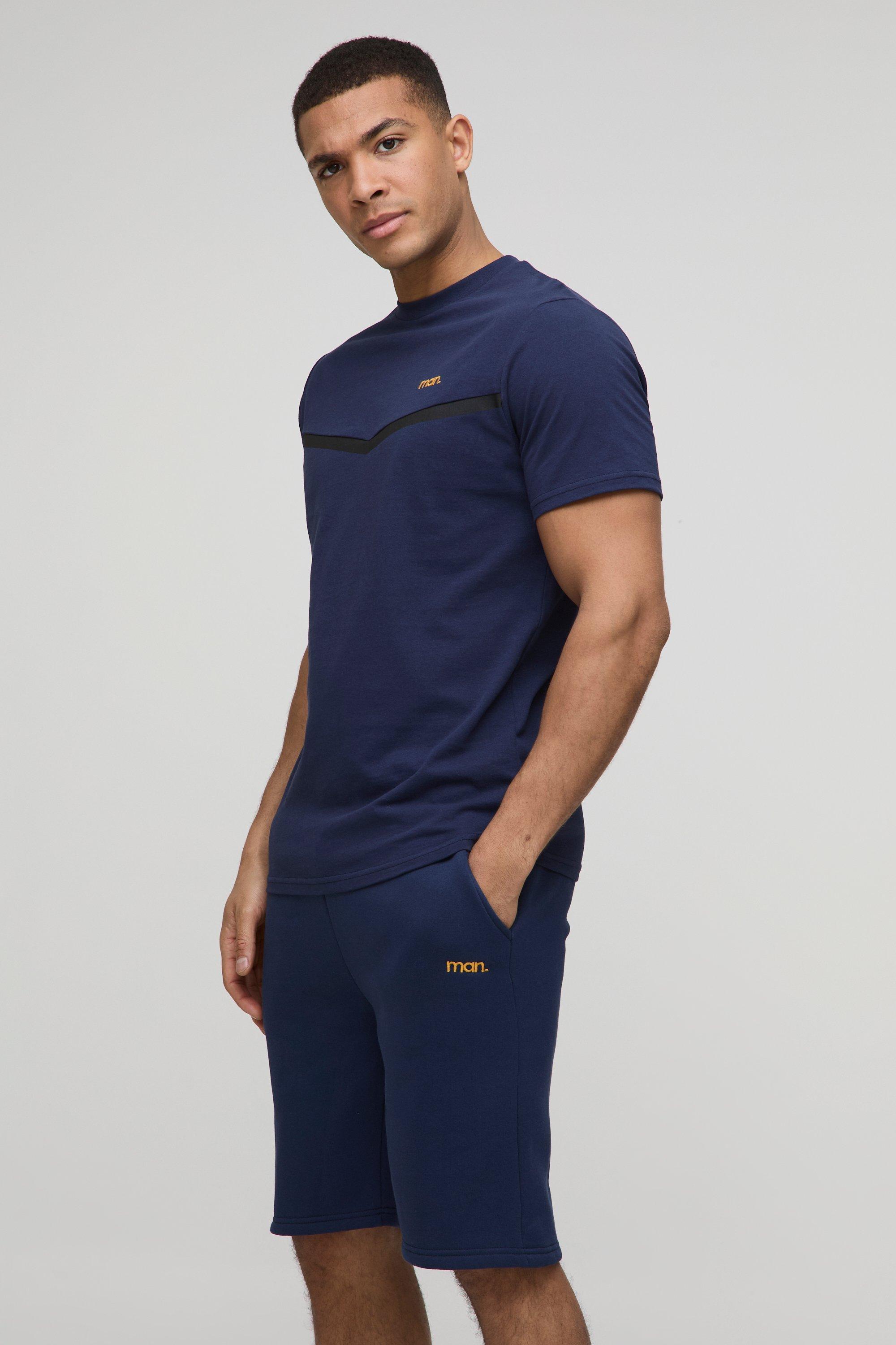 Slim Fit Man Panelled T-Shirt and Short Set | boohooMAN USA