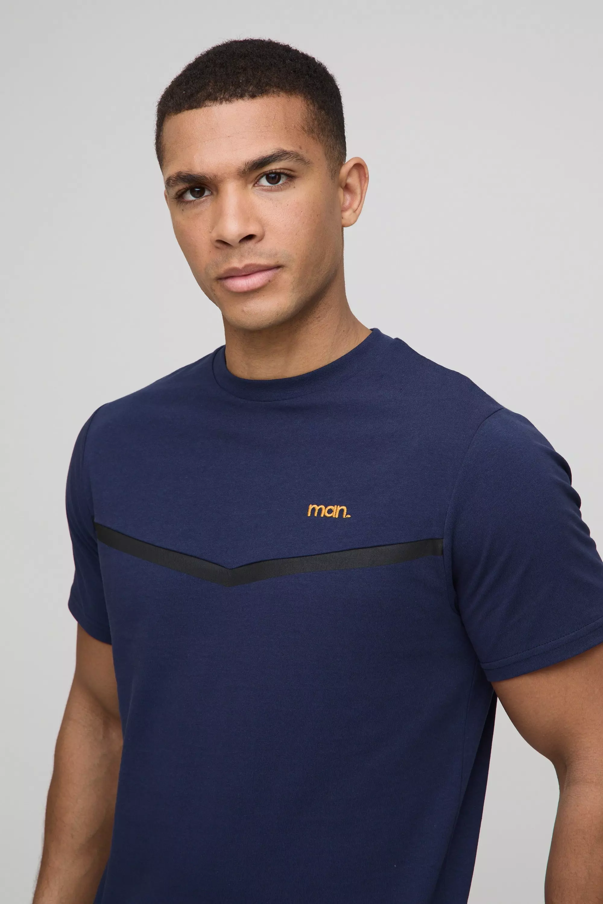 Navy Slim Fit Man Panelled  T-Shirt and Short Set alternative image
