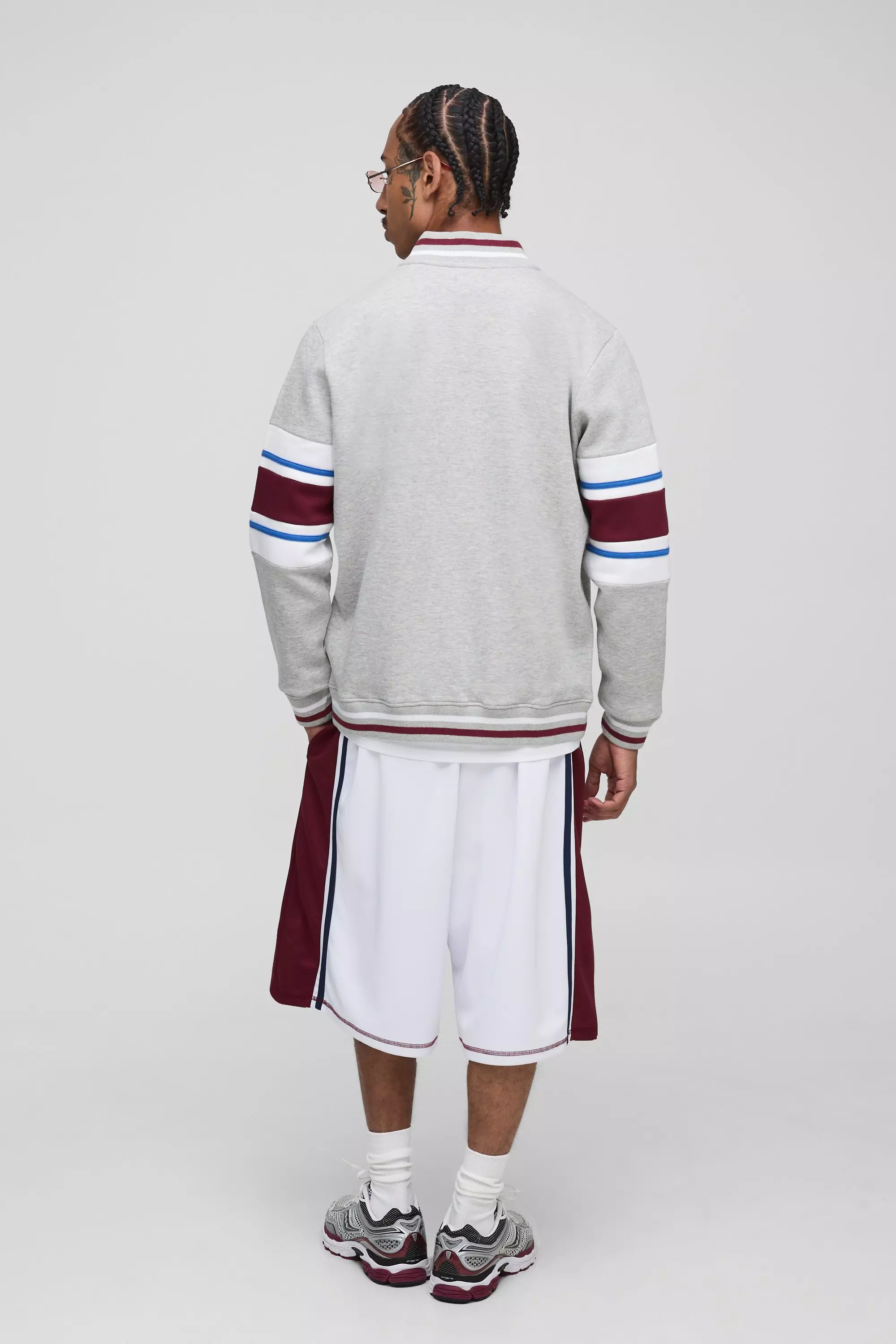 Regular Fit NY Hooded Jersey Varsity Jacket | boohooMAN USA