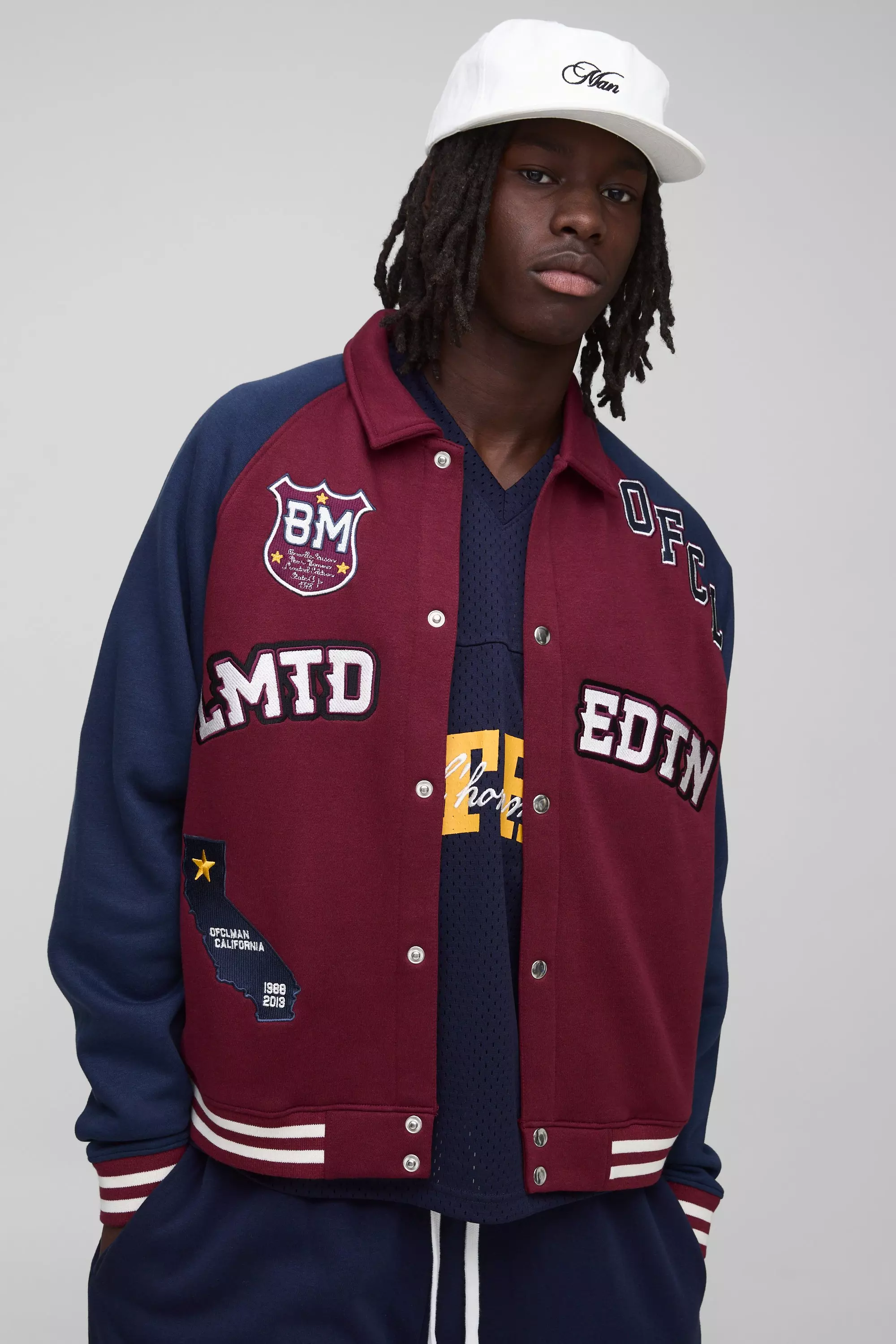 Oversized Boxy Limited Edition Jersey Varsity Jacket Burgundy