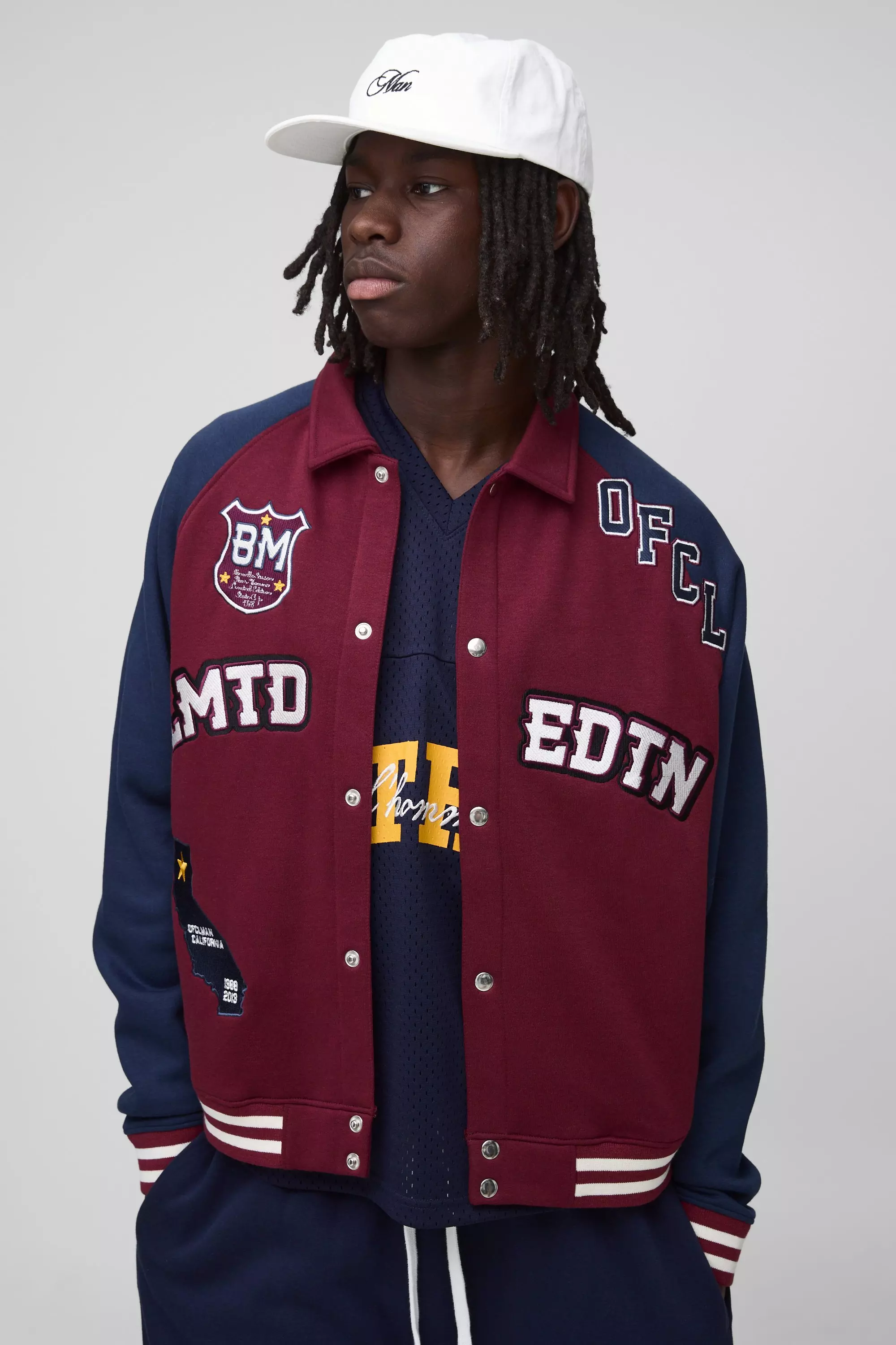 Oversized Boxy Limited Edition Jersey Varsity Jacket | boohooMAN USA