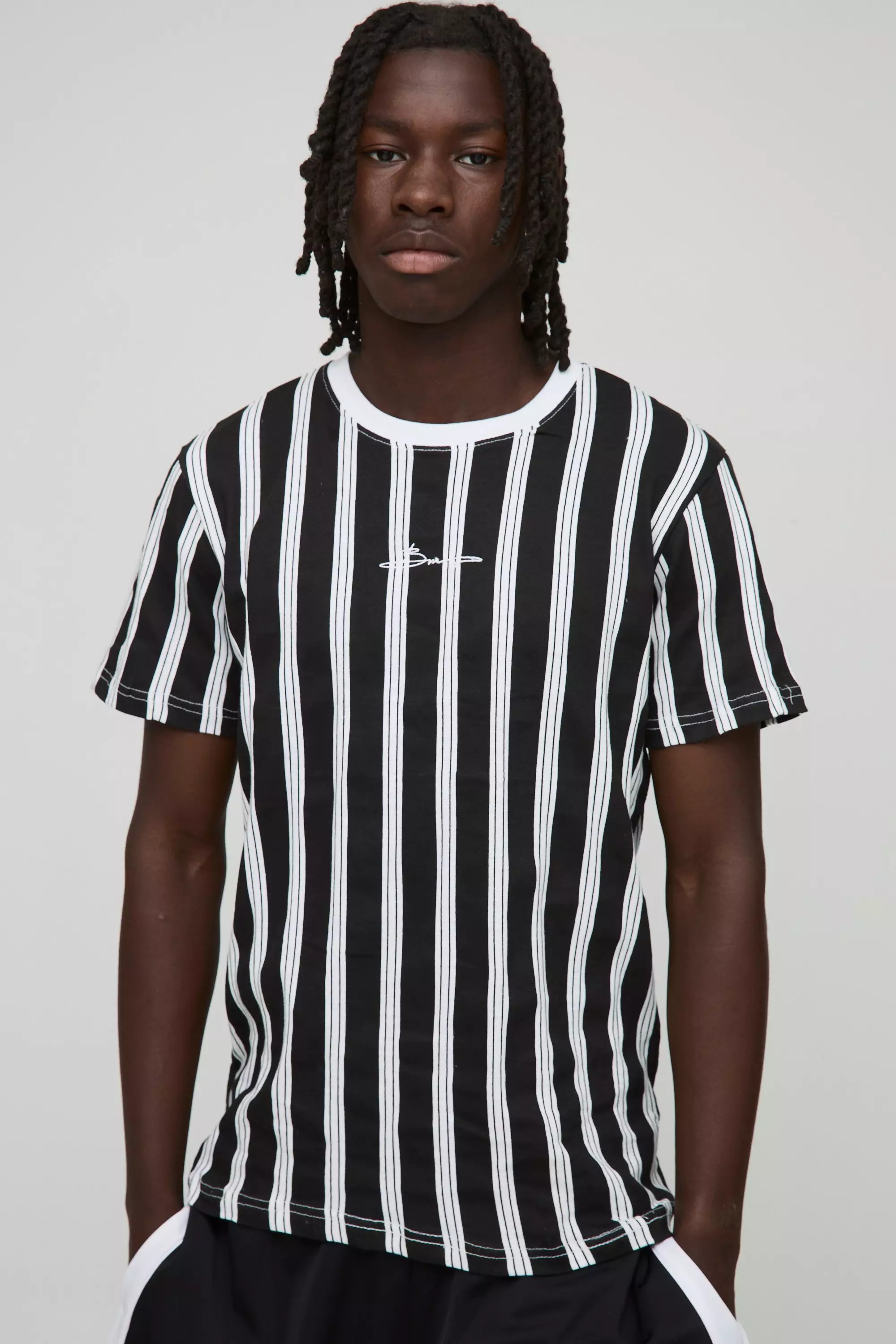 Slim BM Signature Stripe T-Shirt Black