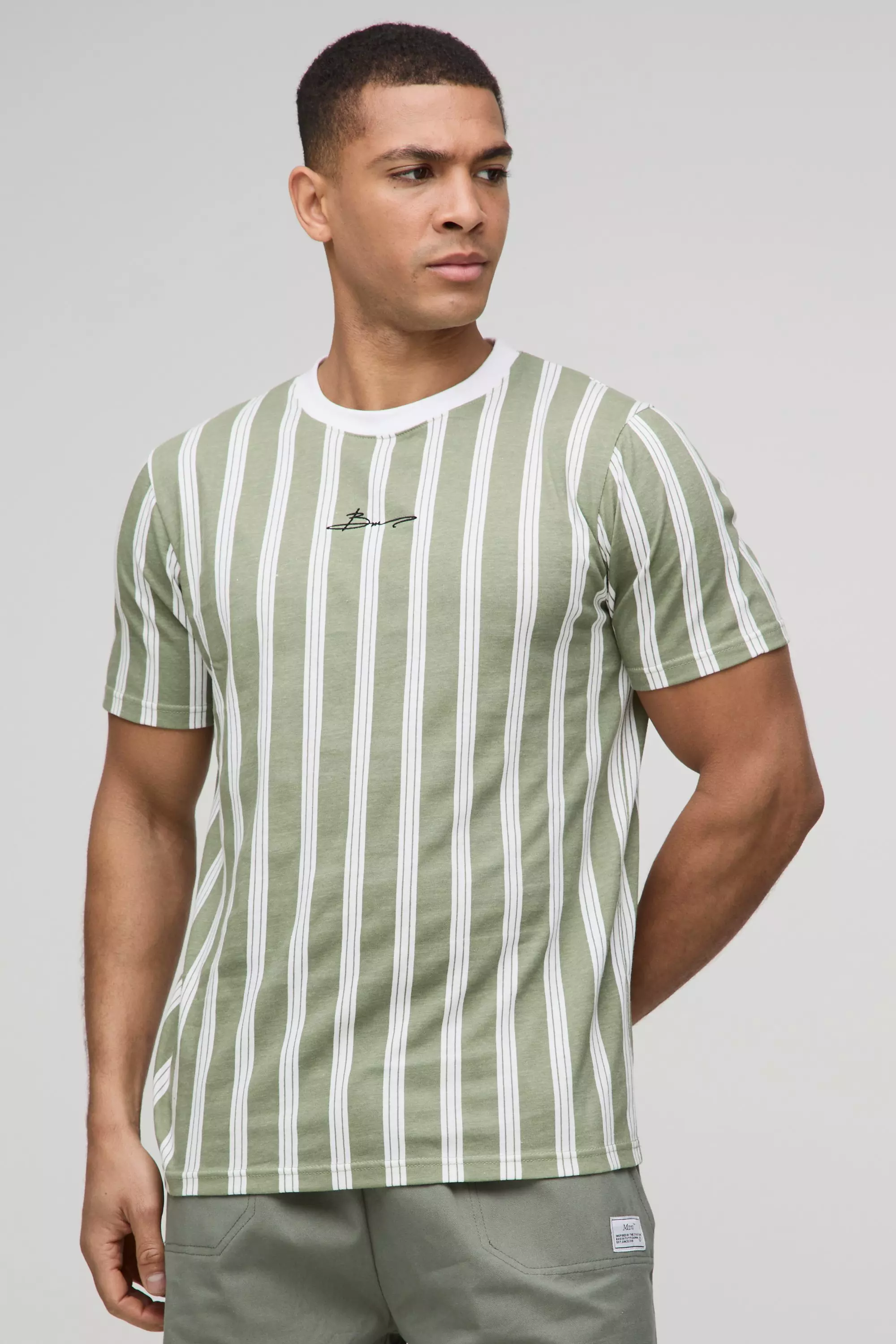 Slim BM Signature Stripe T-shirt Khaki