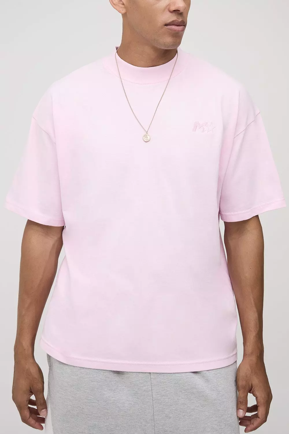 Oversized M Star Embroidered Extended Neck T-Shirt | boohooMAN USA