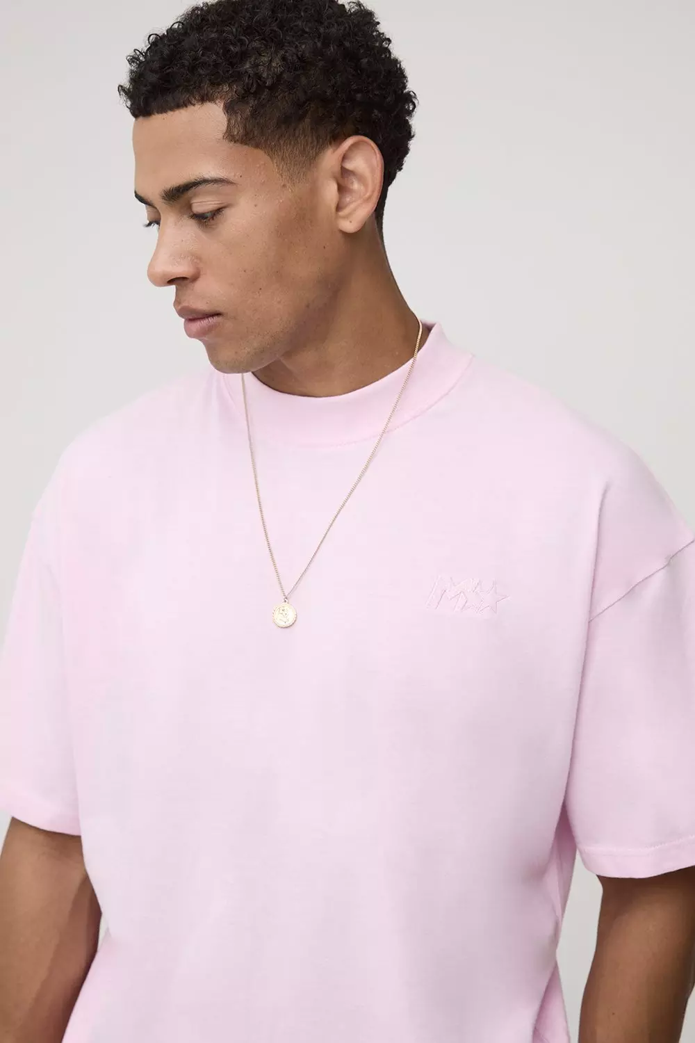 Oversized M Star Embroidered Extended Neck T-Shirt | boohooMAN USA