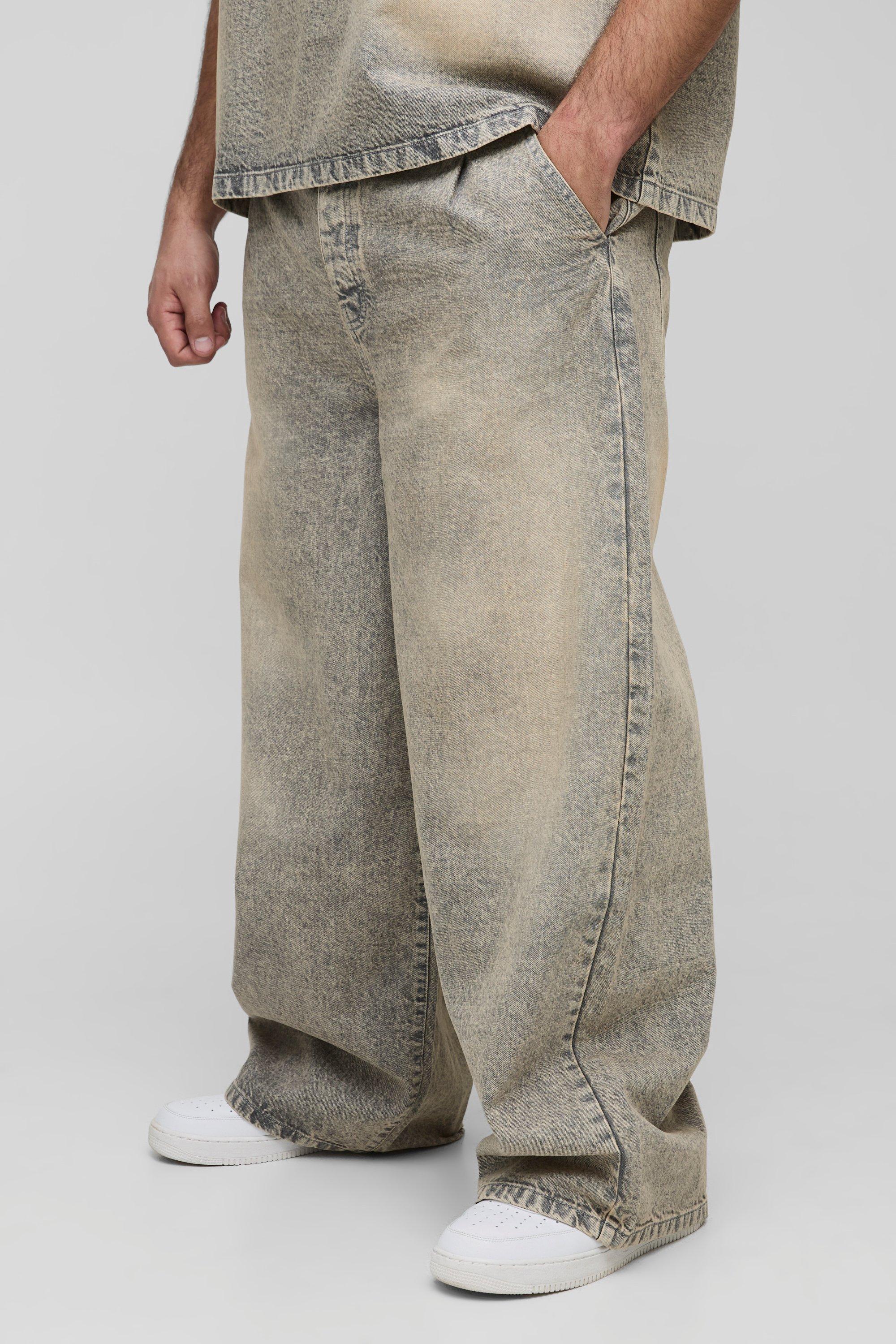 Plus Pleated Washed Baggy Jeans | boohooMAN USA