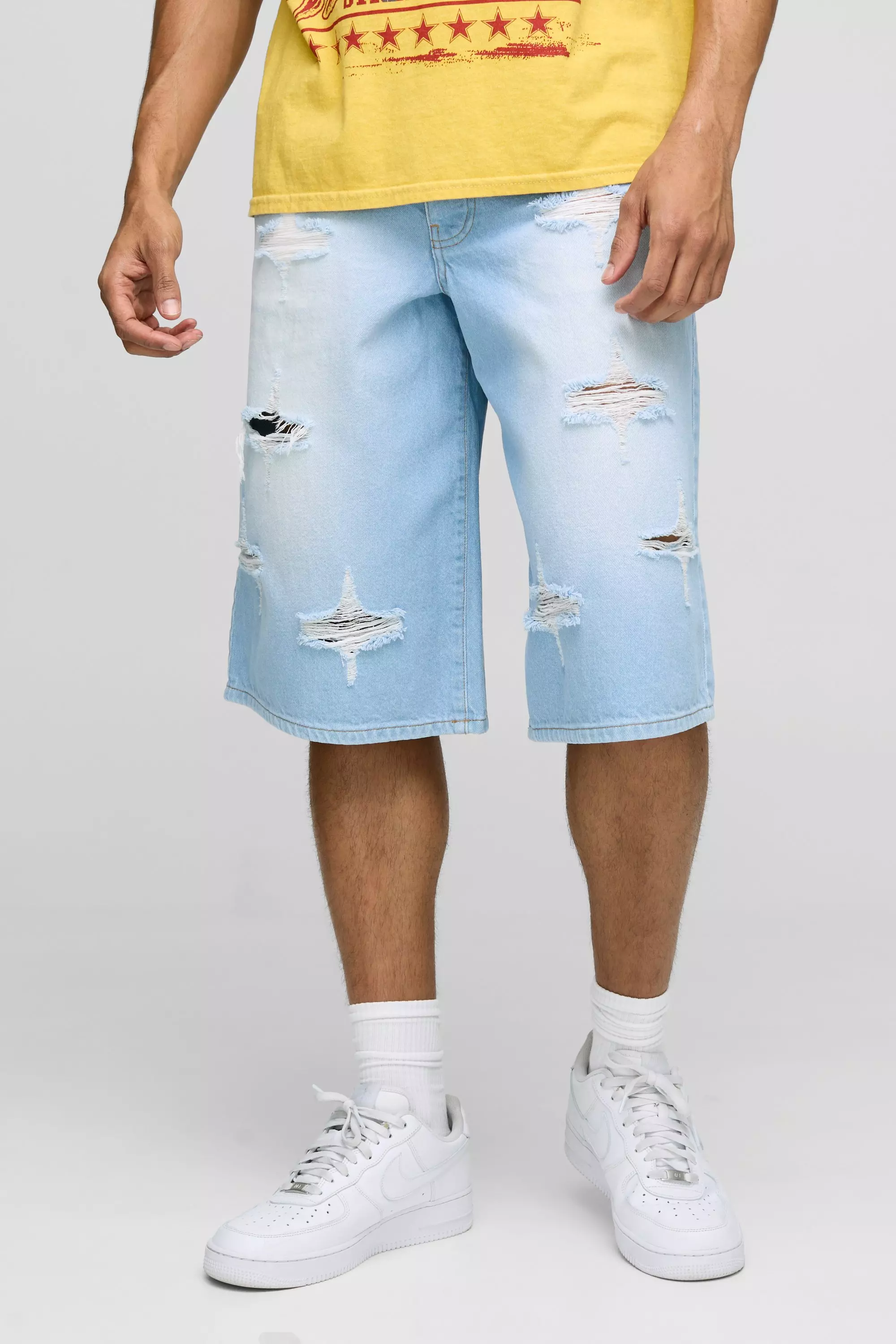 Rigid Star Distressed Jorts In Ice Blue alternative image