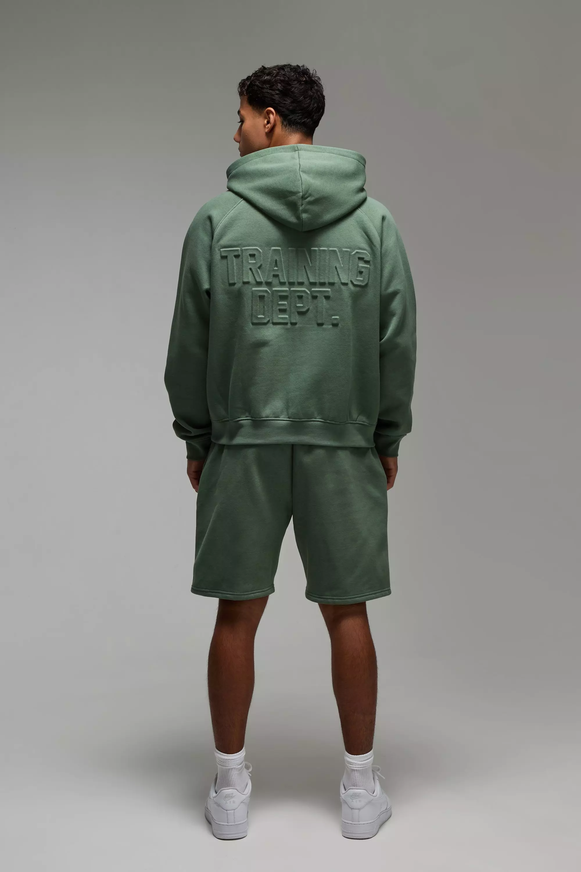 Man Active Training Dept Boxy Embossed Short Tracksuit | boohooMAN UK