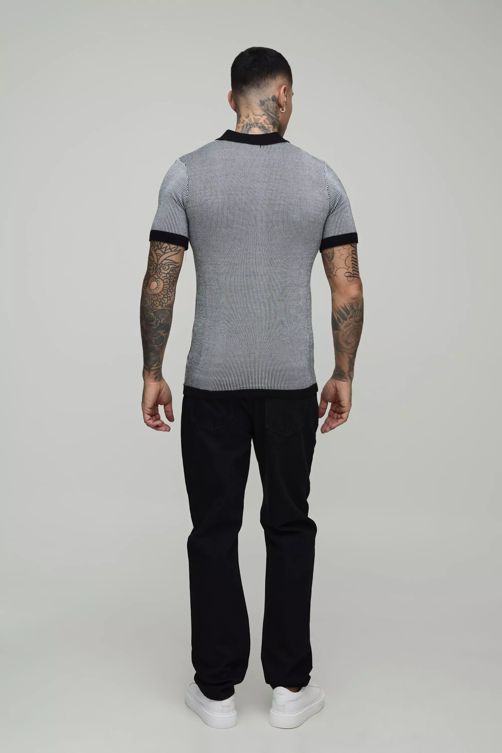 Polo Tall Regular Fit in maglia a righe, Black immagine alternativa
