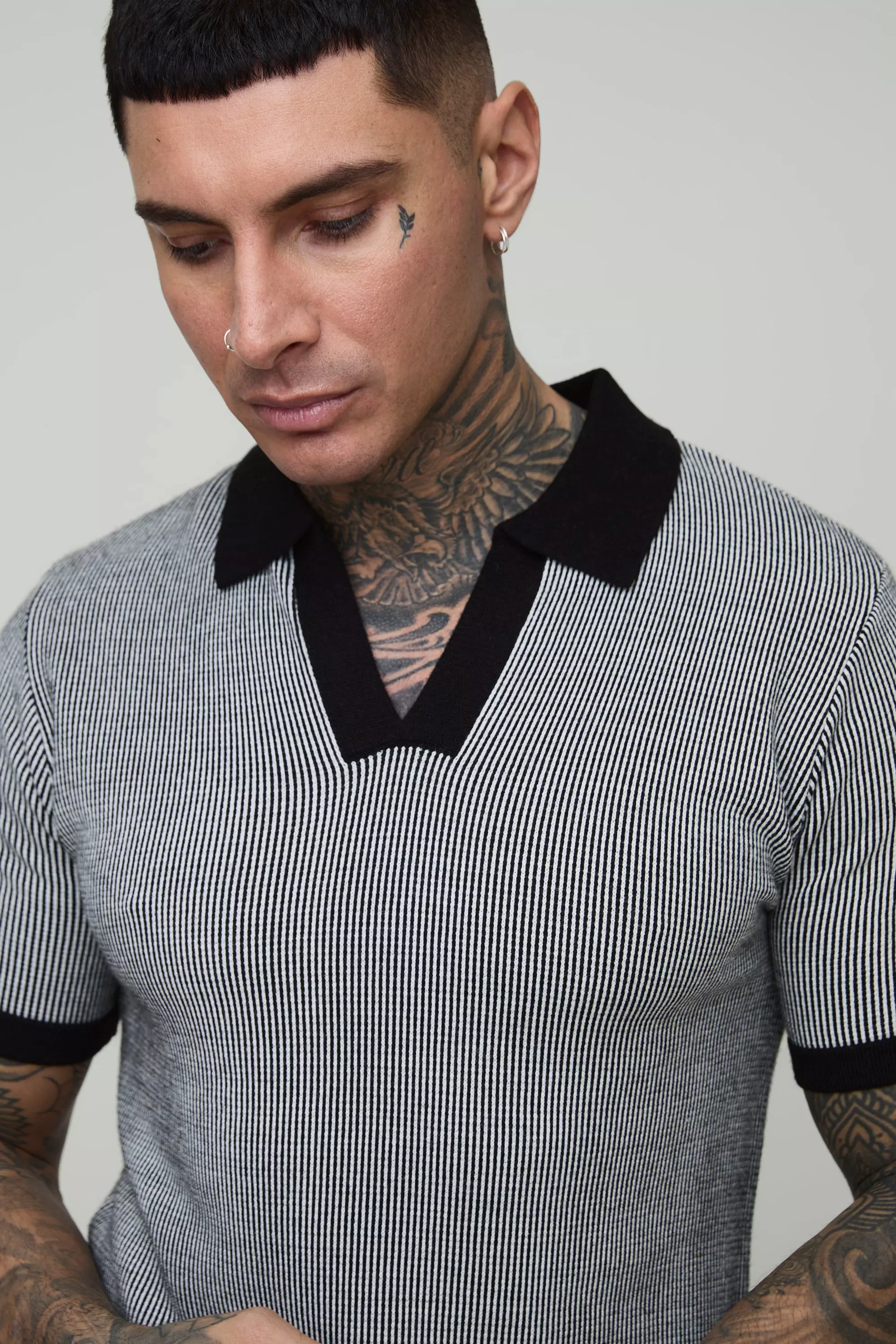 Polo Tall Regular Fit in maglia a righe, Black immagine alternativa