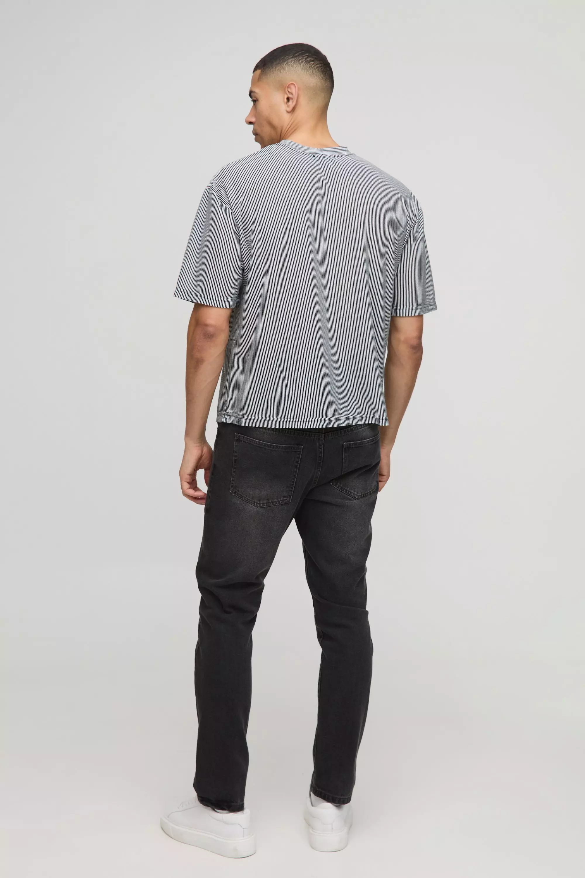 Oversized Boxy Fine Stripe T-Shirt | boohooMAN USA