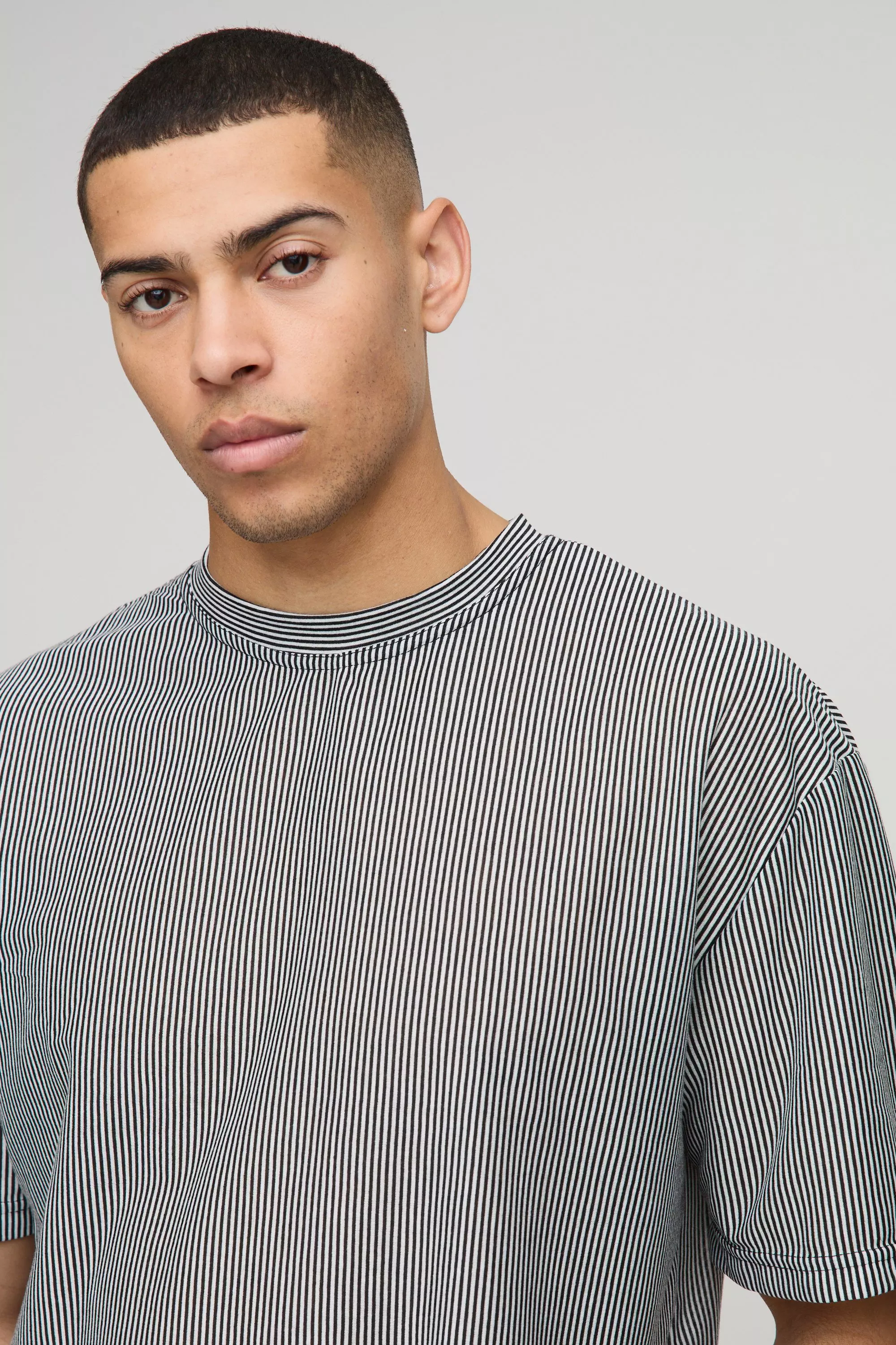 Oversized Boxy Fine Stripe T-Shirt | boohooMAN USA