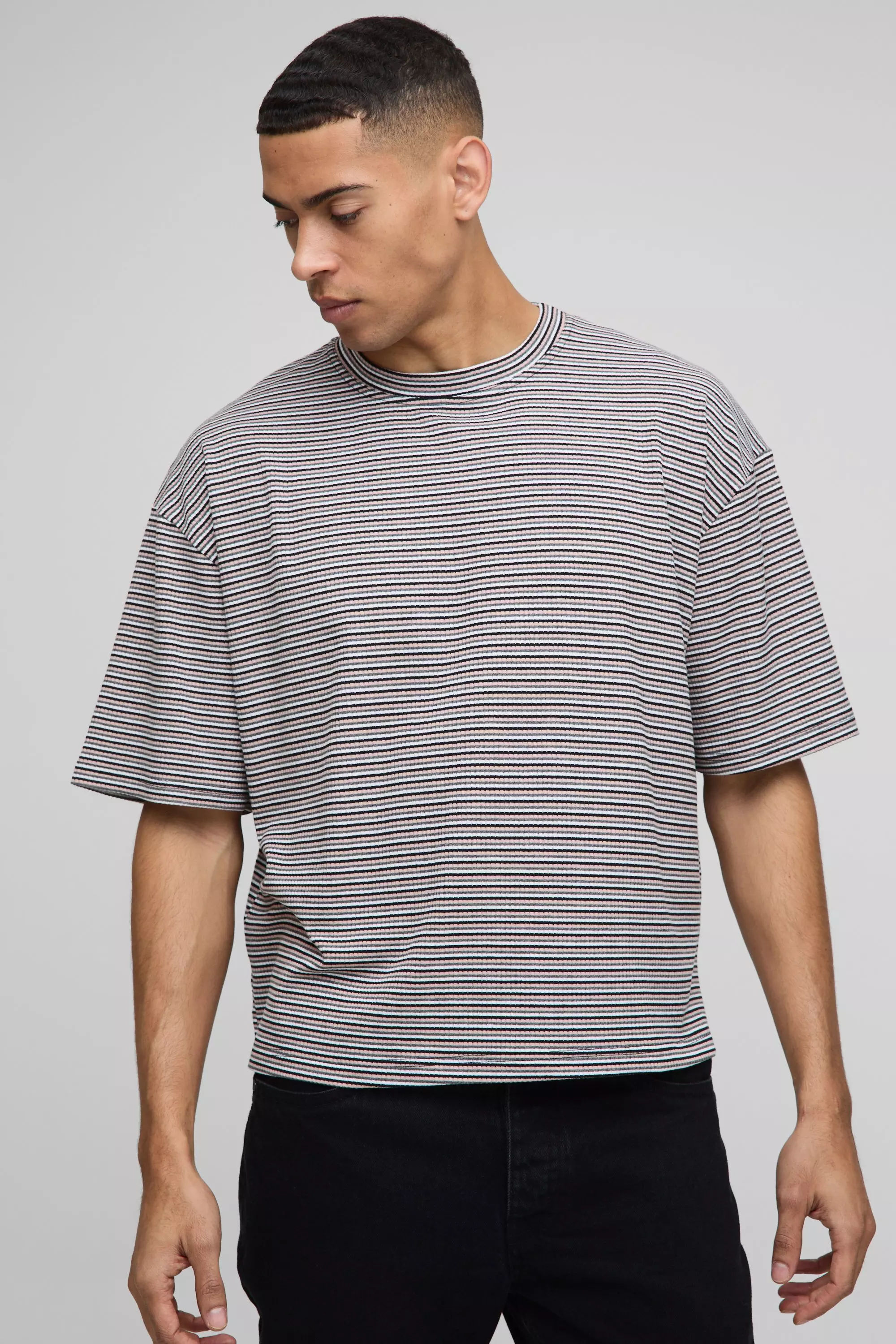 Mustard Oversized Boxy Rib Stripe T-Shirt alternative image