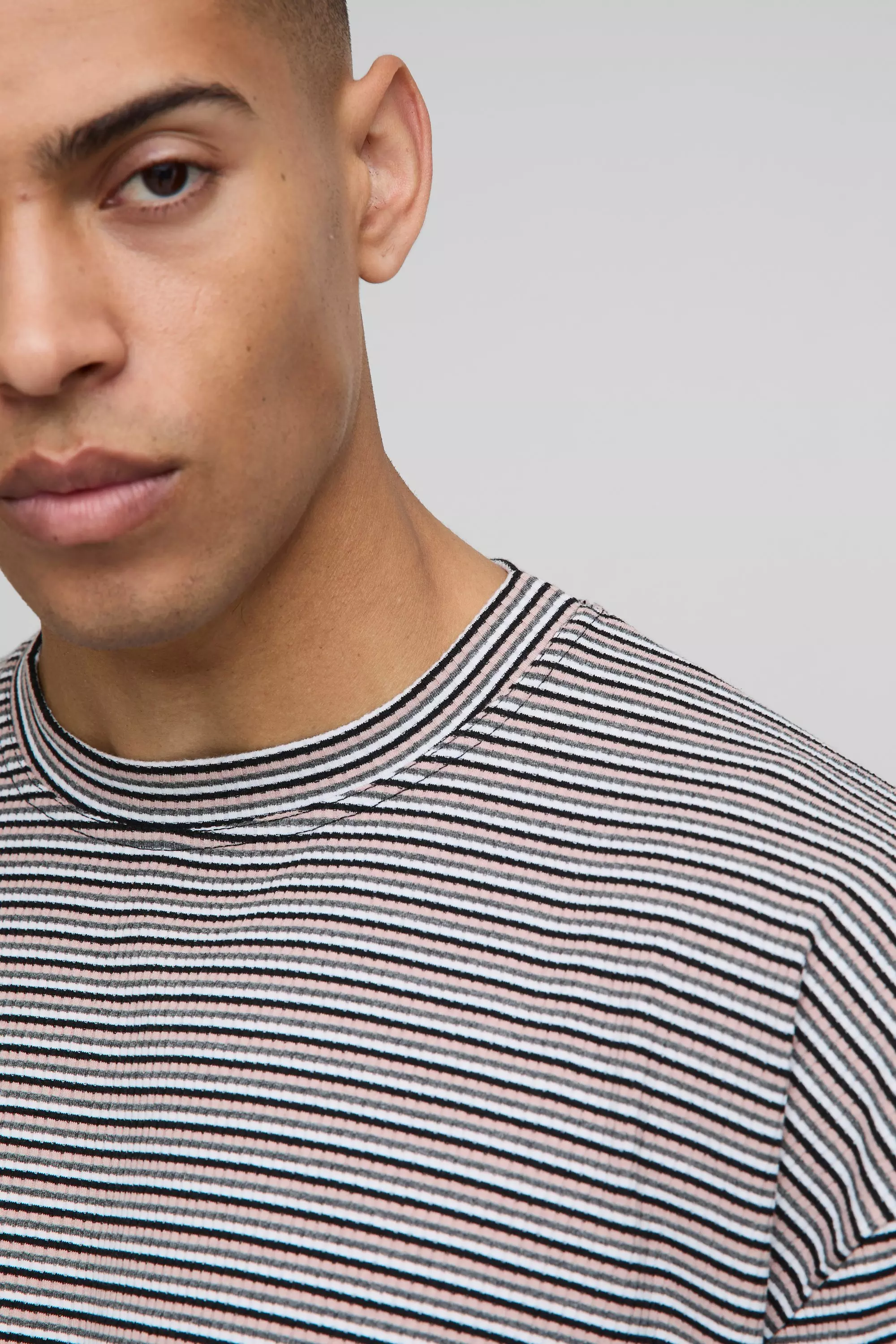 Mustard Oversized Boxy Rib Stripe T-Shirt alternative image