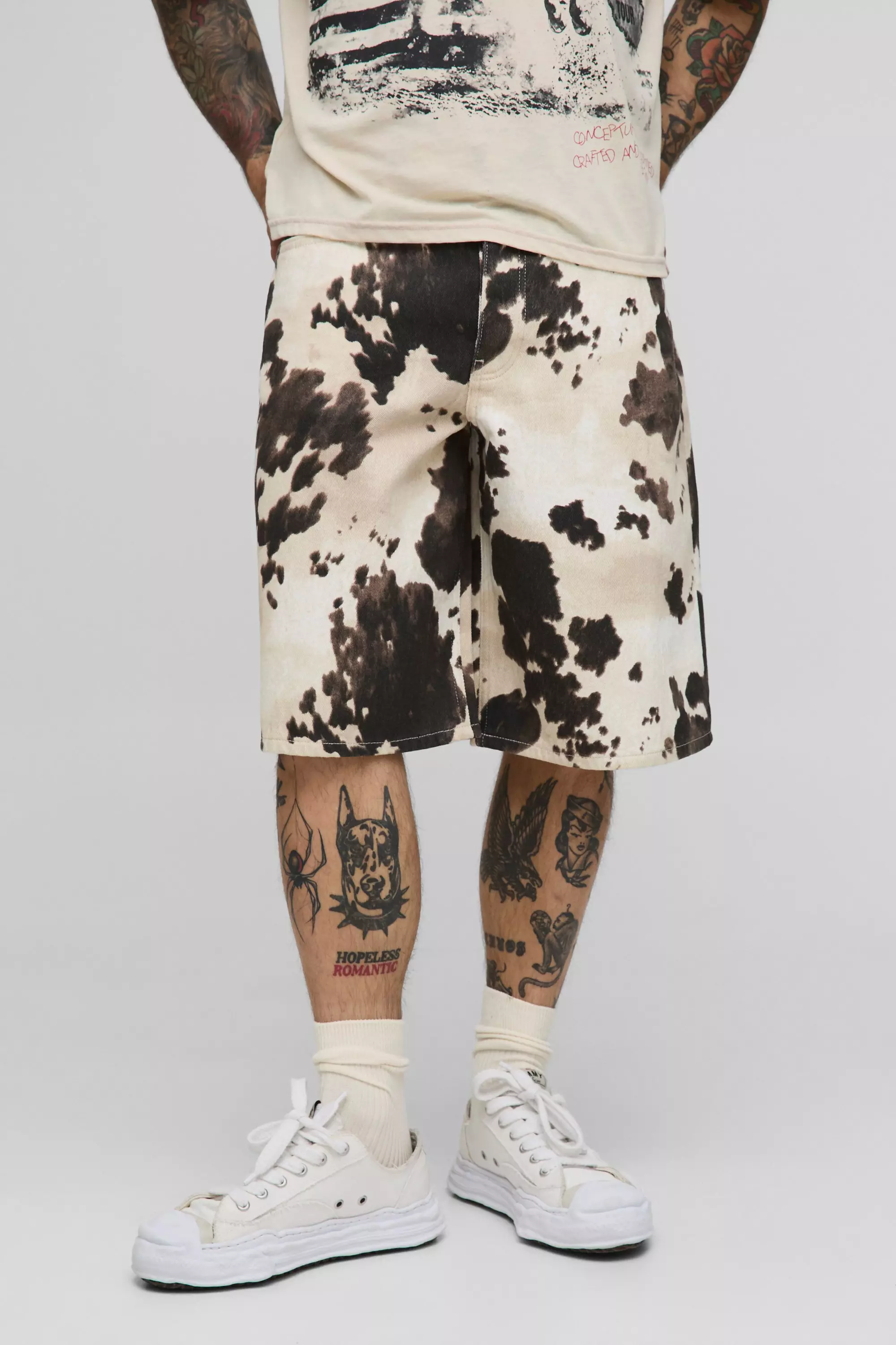 Ecru Regular Fit Denim Print Cow Jorts alternative image