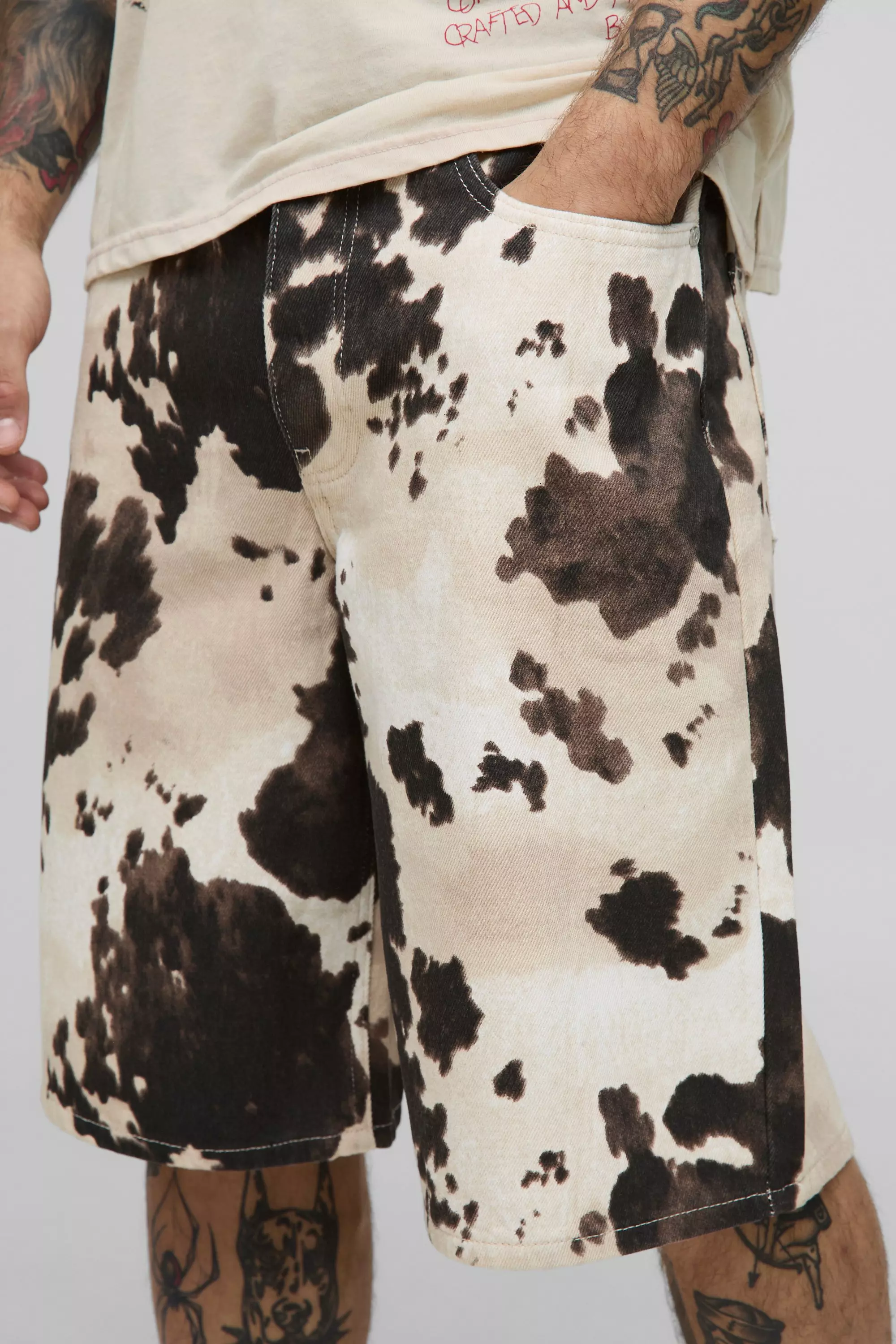 Ecru Regular Fit Denim Print Cow Jorts alternative image
