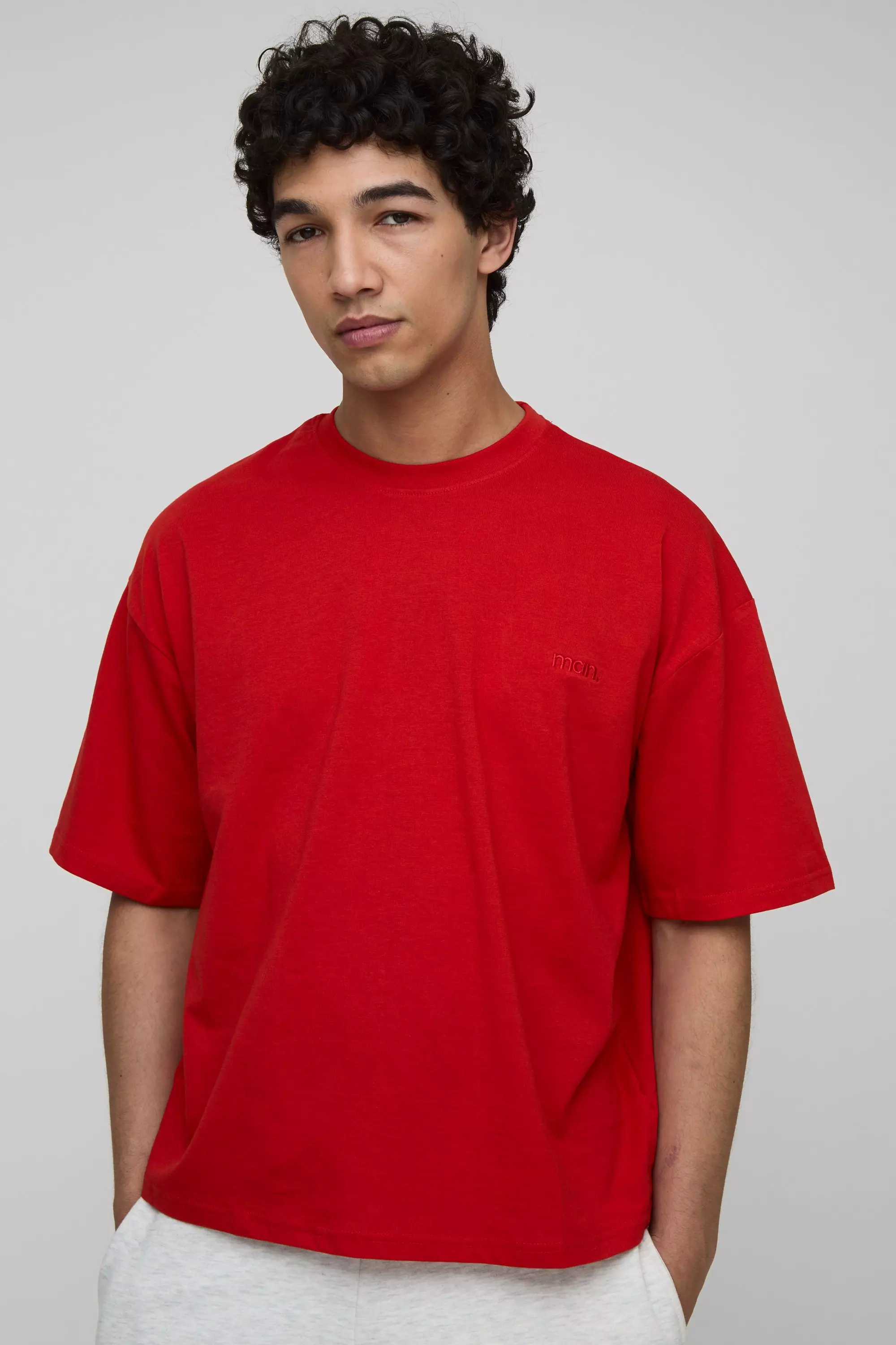 MAN. Oversized Boxy Extended Neck T-Shirt Red