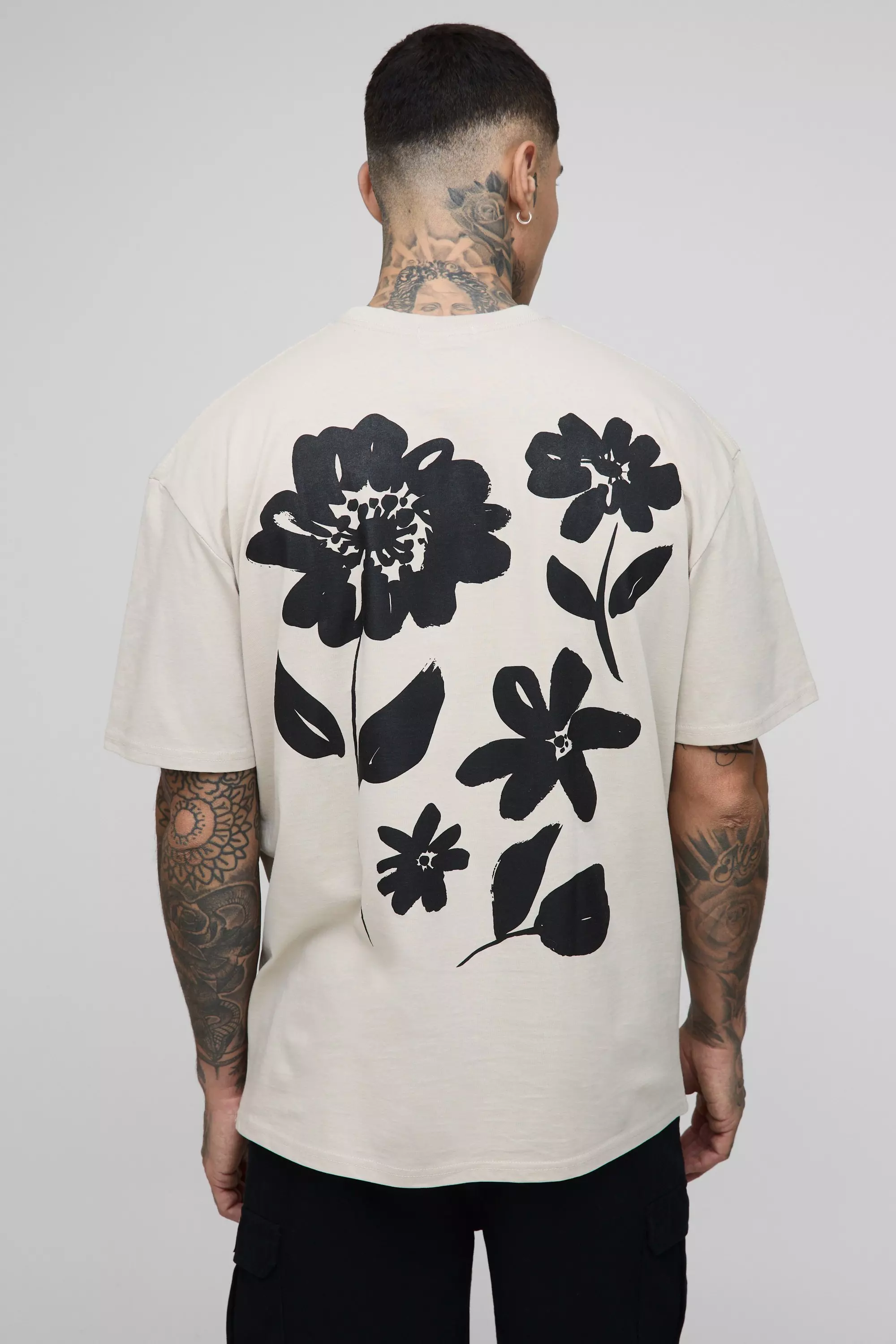 Stone Tall Floral Graphic Oversized T-Shirt alternative image