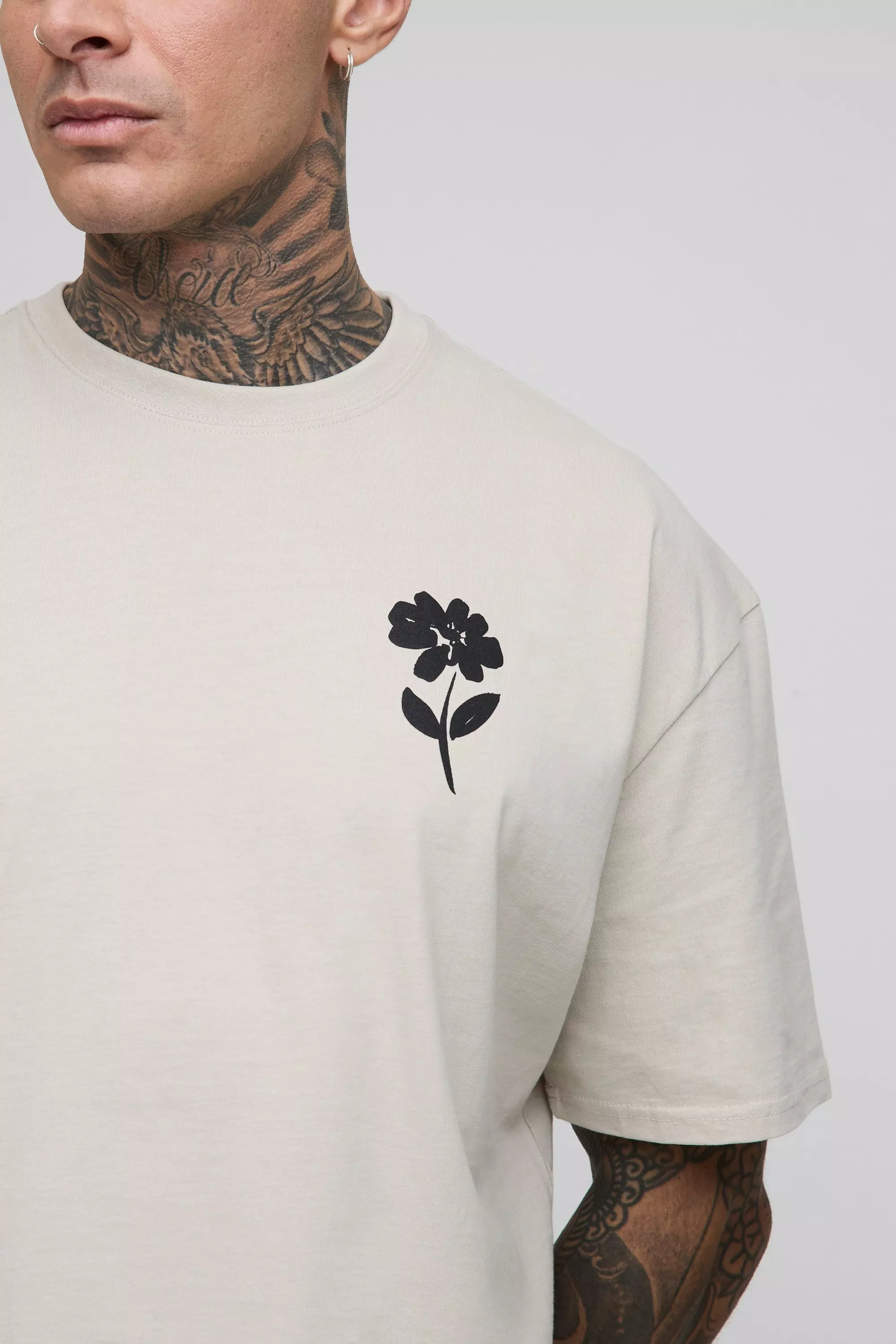 Stone Tall Floral Graphic Oversized T-Shirt alternative image
