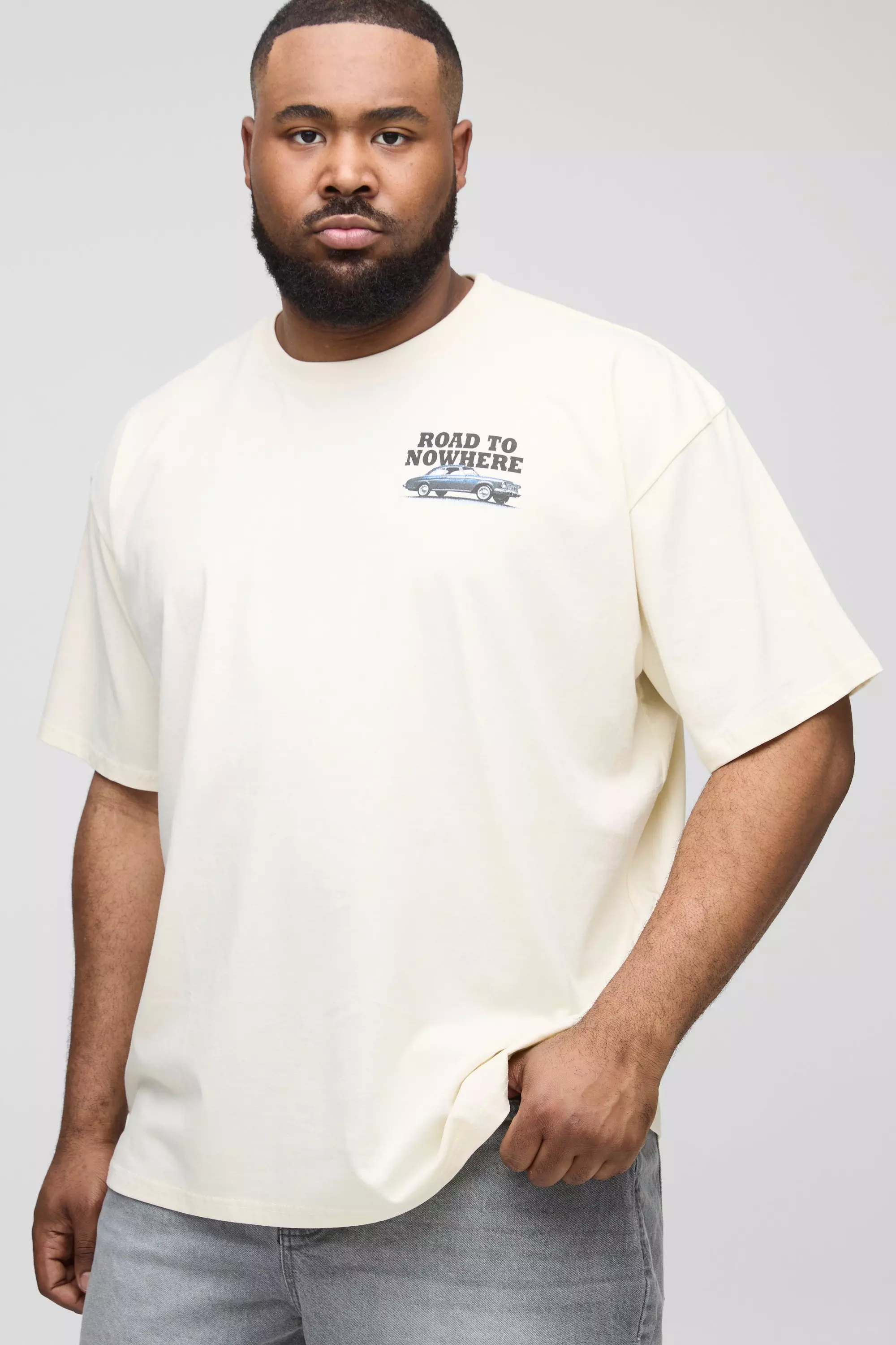 Grande taille - T-shirt oversize à imprimé voiture, Ecru autre image
