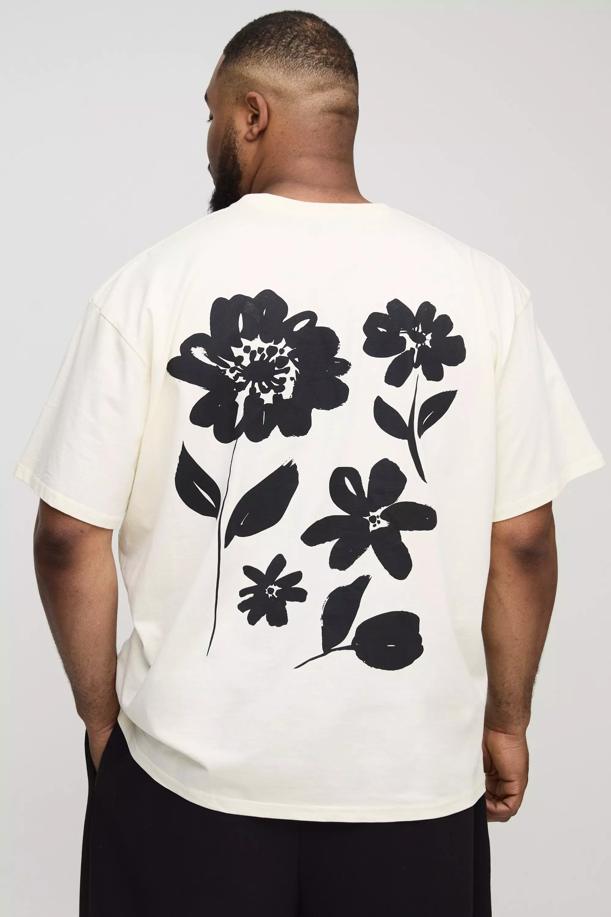 Plus florales Oversize T-Shirt, Ecru alternatives Bild