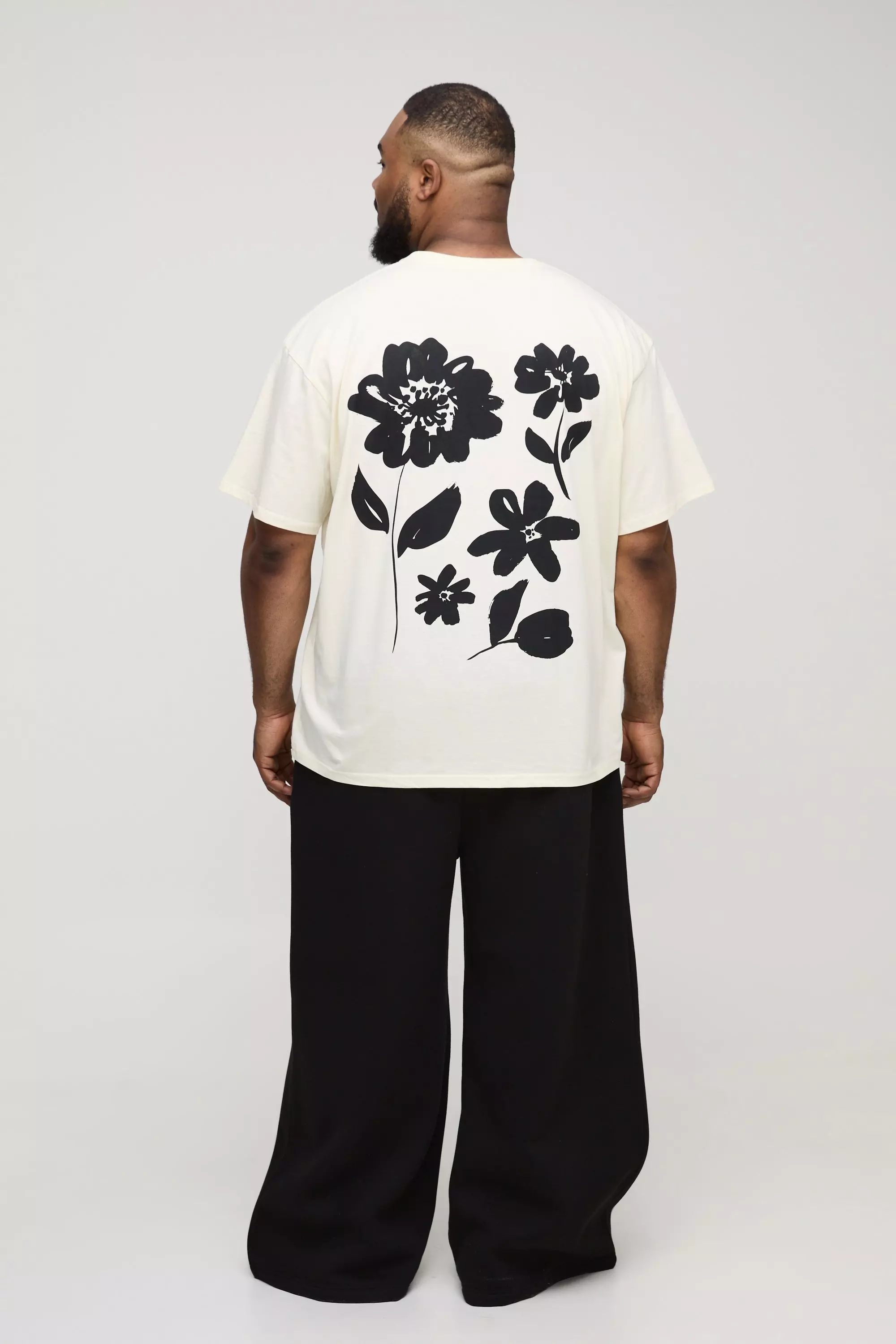 Plus florales Oversize T-Shirt, Ecru alternatives Bild