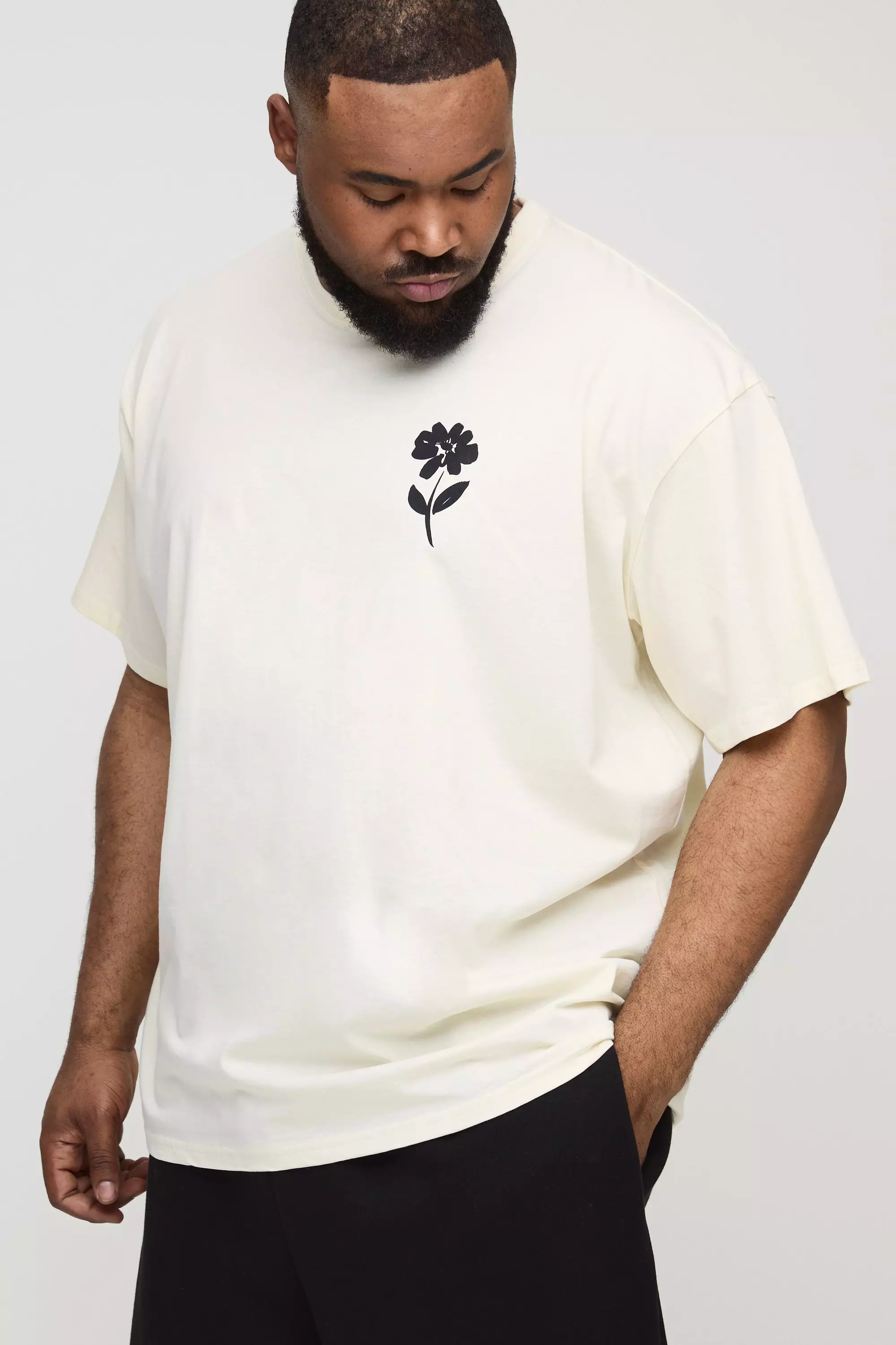 Plus florales Oversize T-Shirt, Ecru alternatives Bild