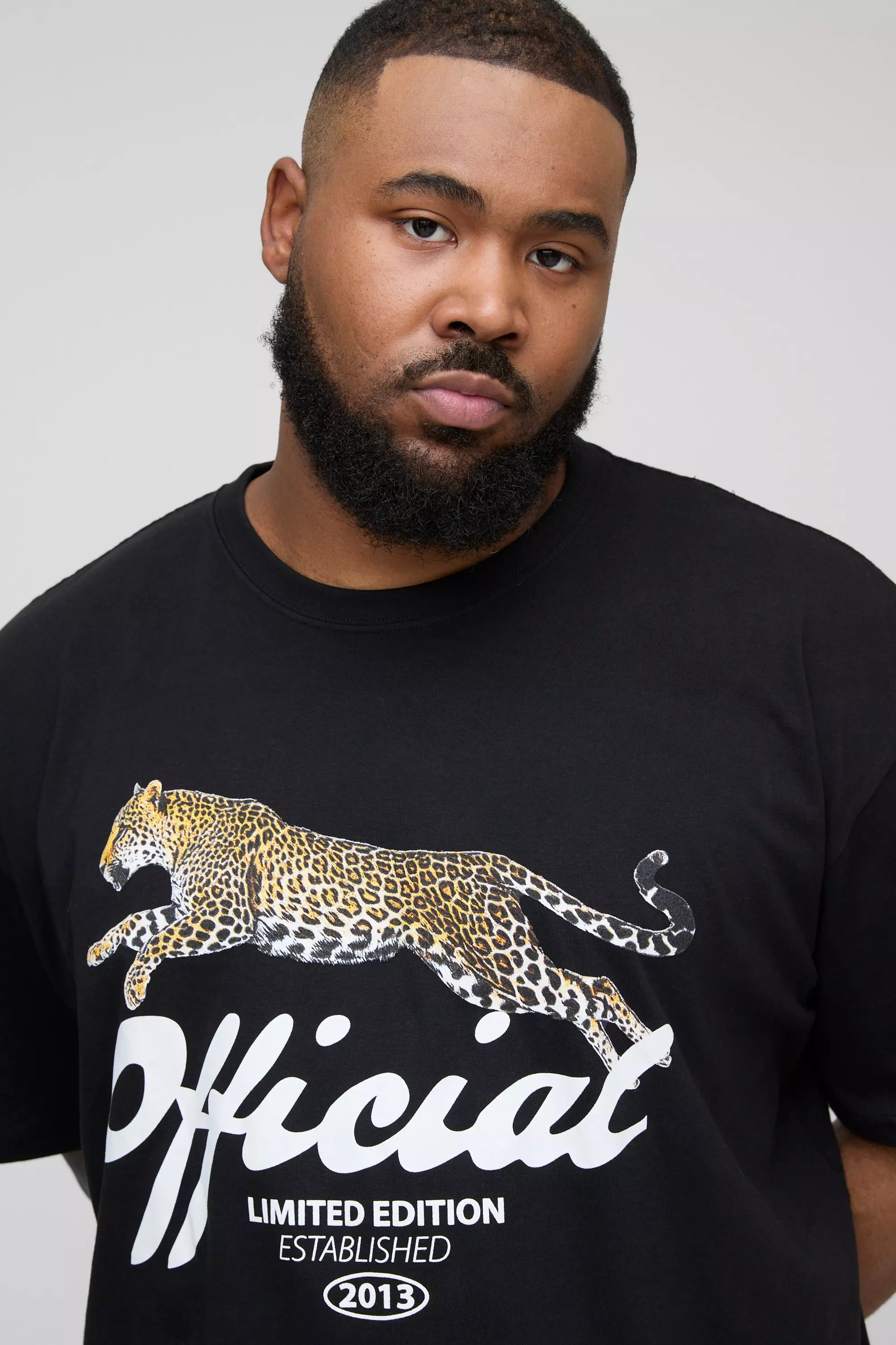 Black Plus Official Leopard Graphic Oversized T-Shirt alternative image
