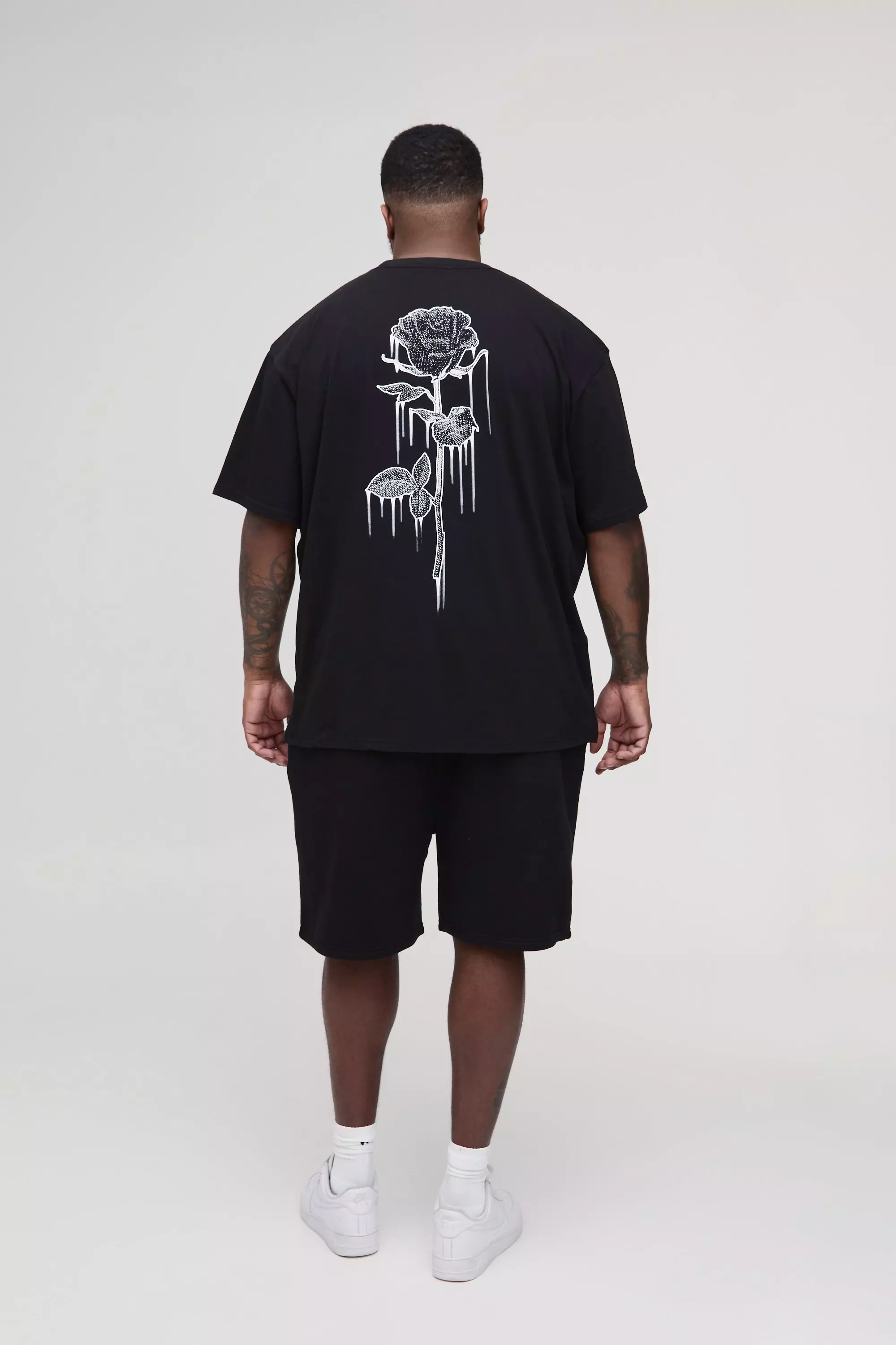 Black Plus Drip Floral Line Drawcord Oversized T-Shirt alternative image
