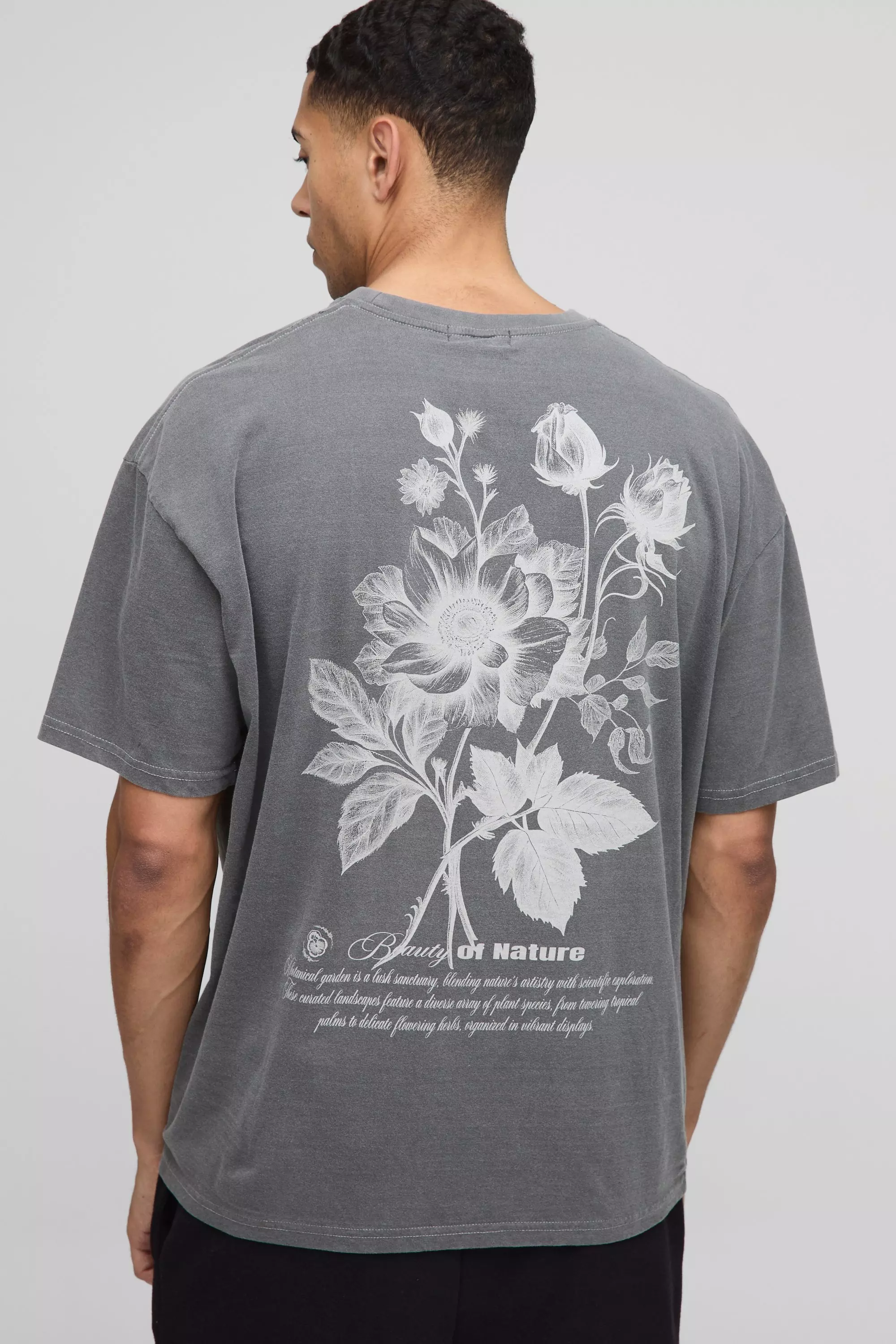 Charcoal Oversized Official Floral Print Washed T-Shirt alternative image