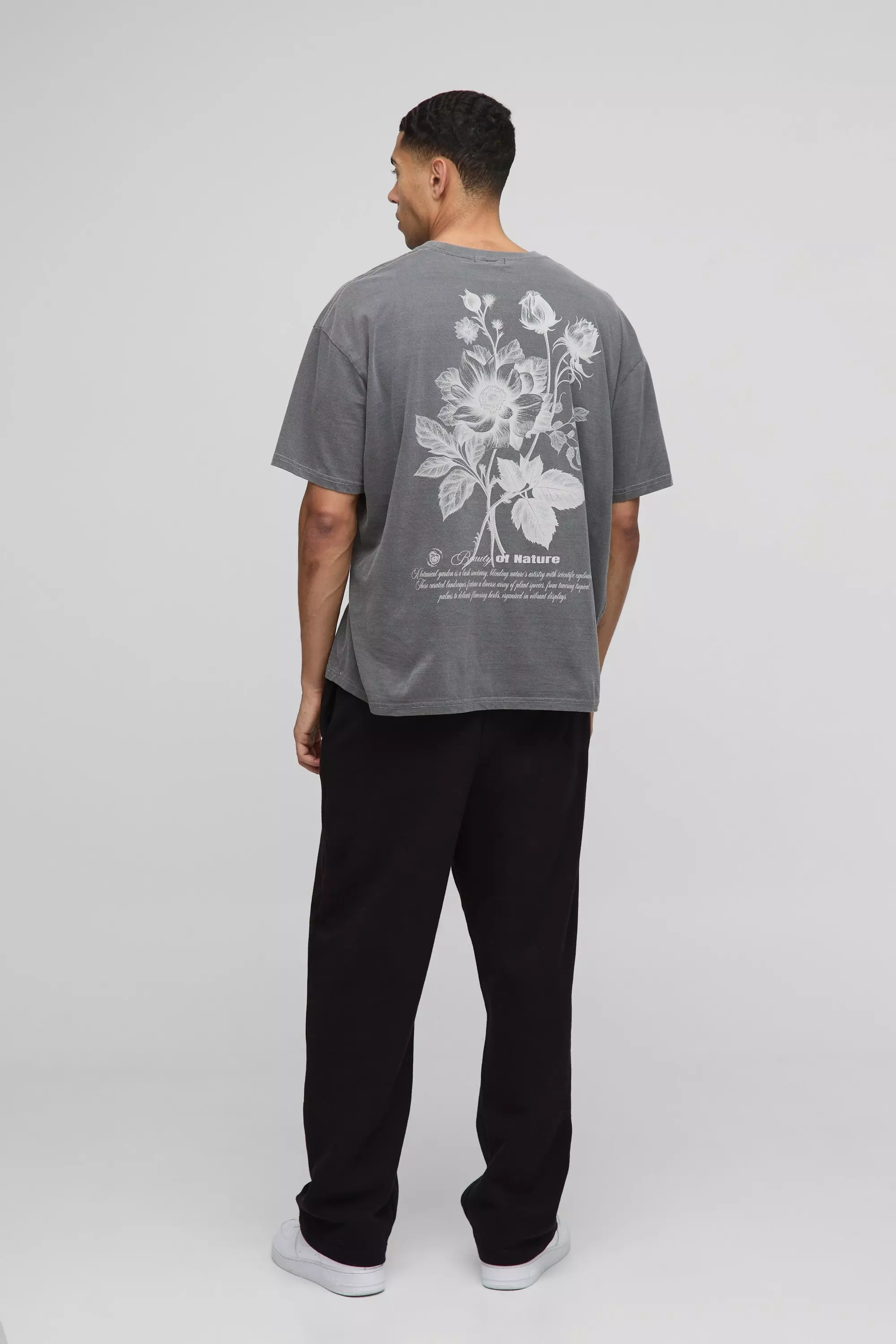 Charcoal Oversized Official Floral Print Washed T-Shirt alternative image