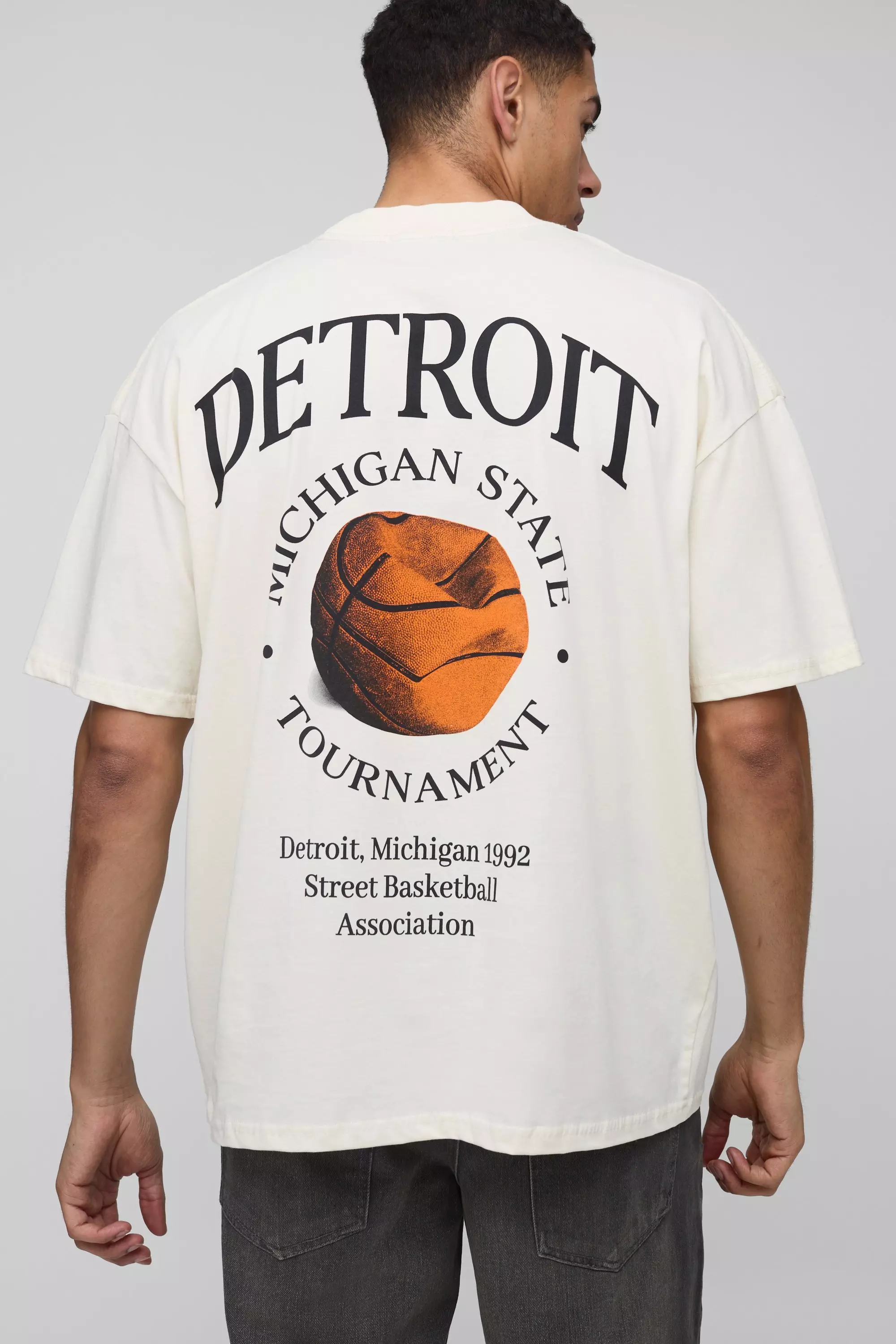 Ecru Oversized Detroit Basketball Print T-Shirt alternative image