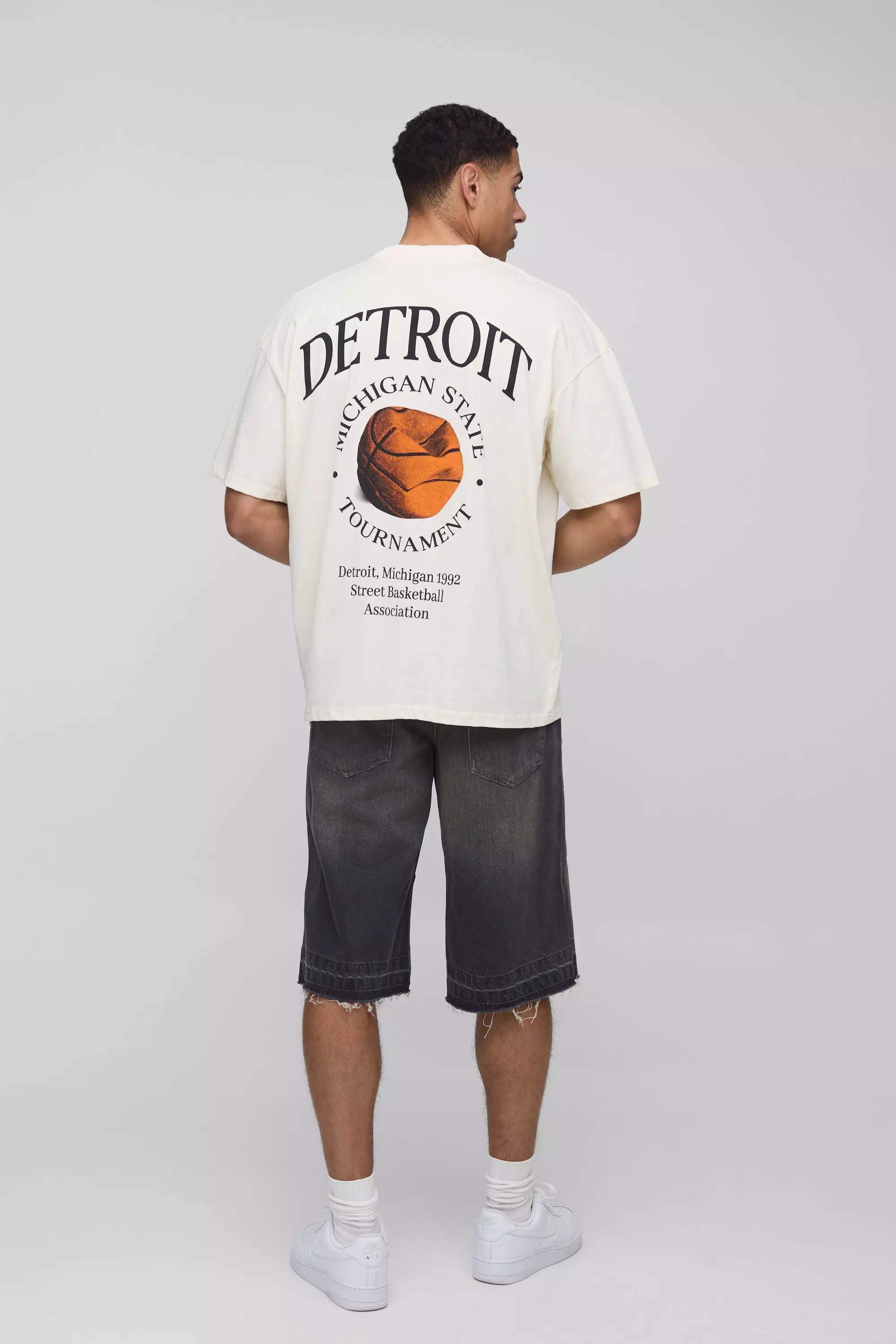 Oversize T-Shirt mit Detroit Basketball-Print, Ecru alternatives Bild