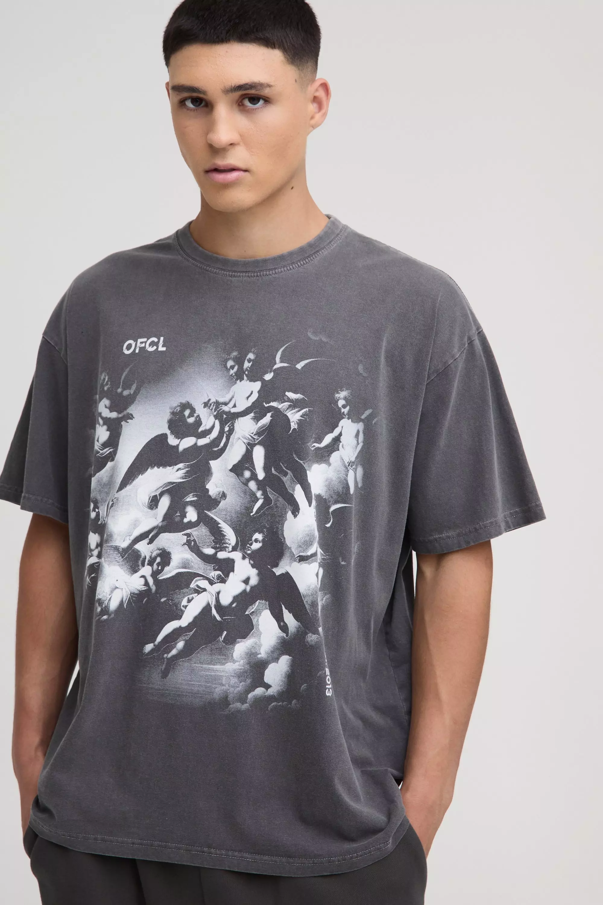 Charcoal Oversized Renaissance Cherub Washed T-Shirt alternative image