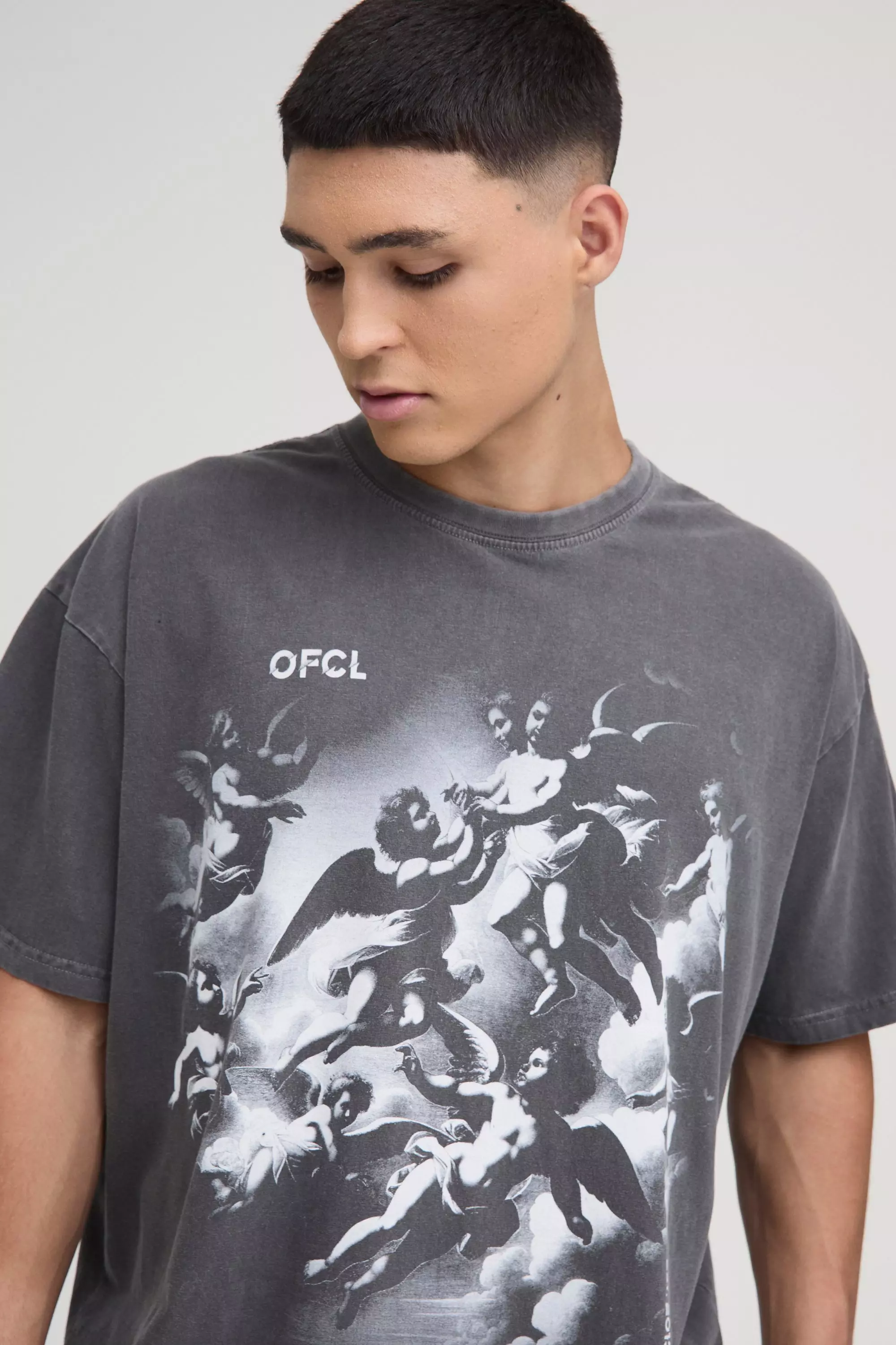 Charcoal Oversized Renaissance Cherub Washed T-Shirt alternative image