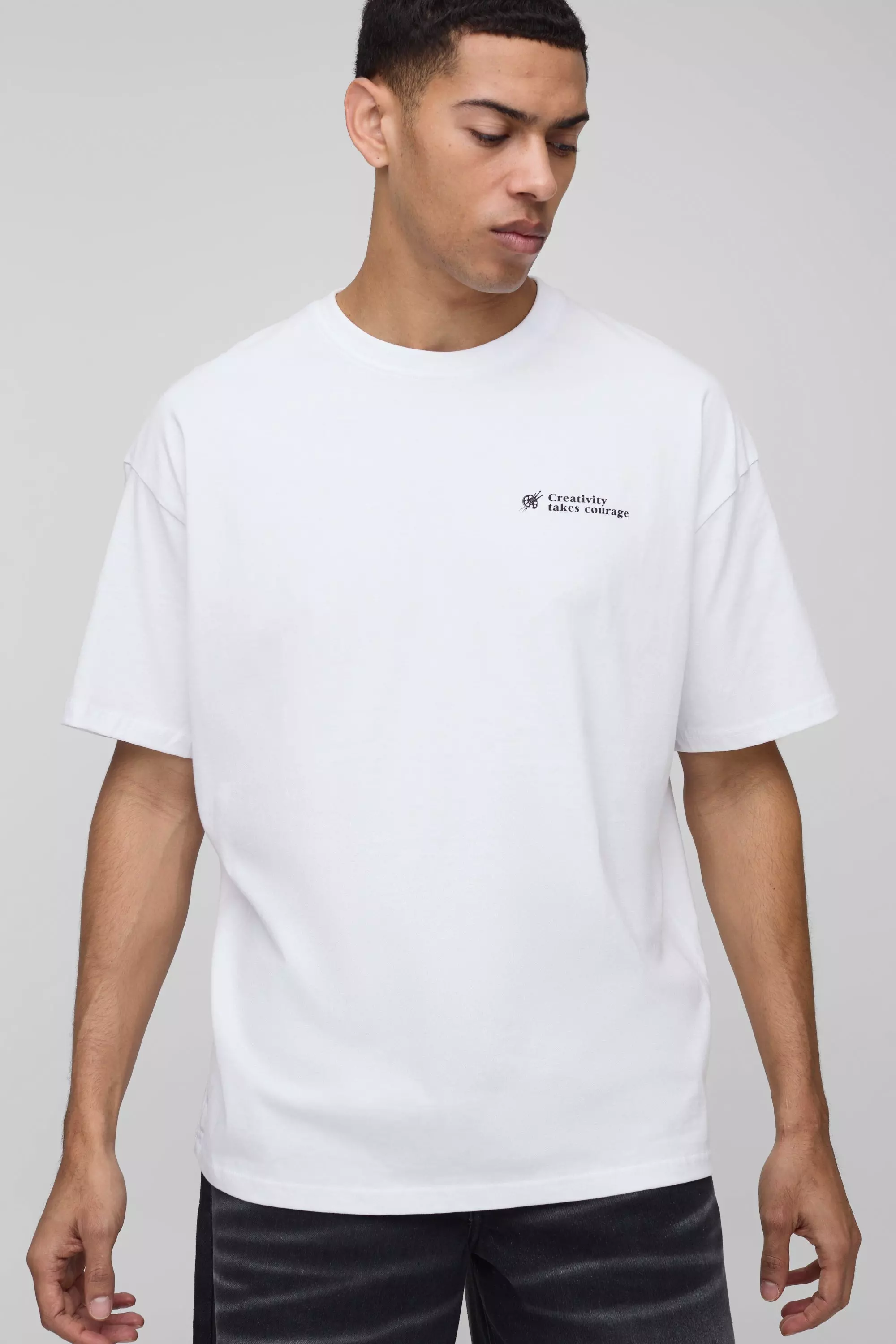 Oversized Line Drawn Floral Vase Print T-Shirt | boohooMAN USA