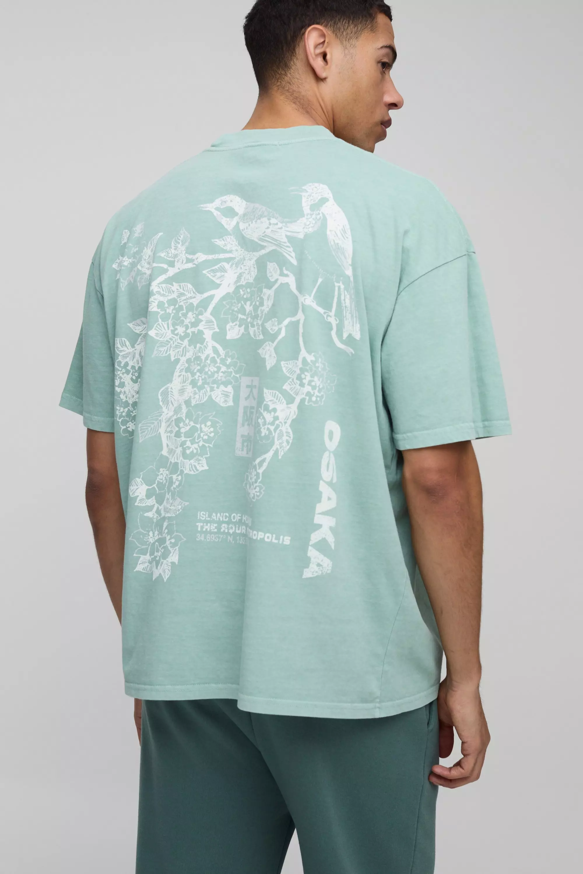 T-shirt oversize délavé fleuri, Sage autre image